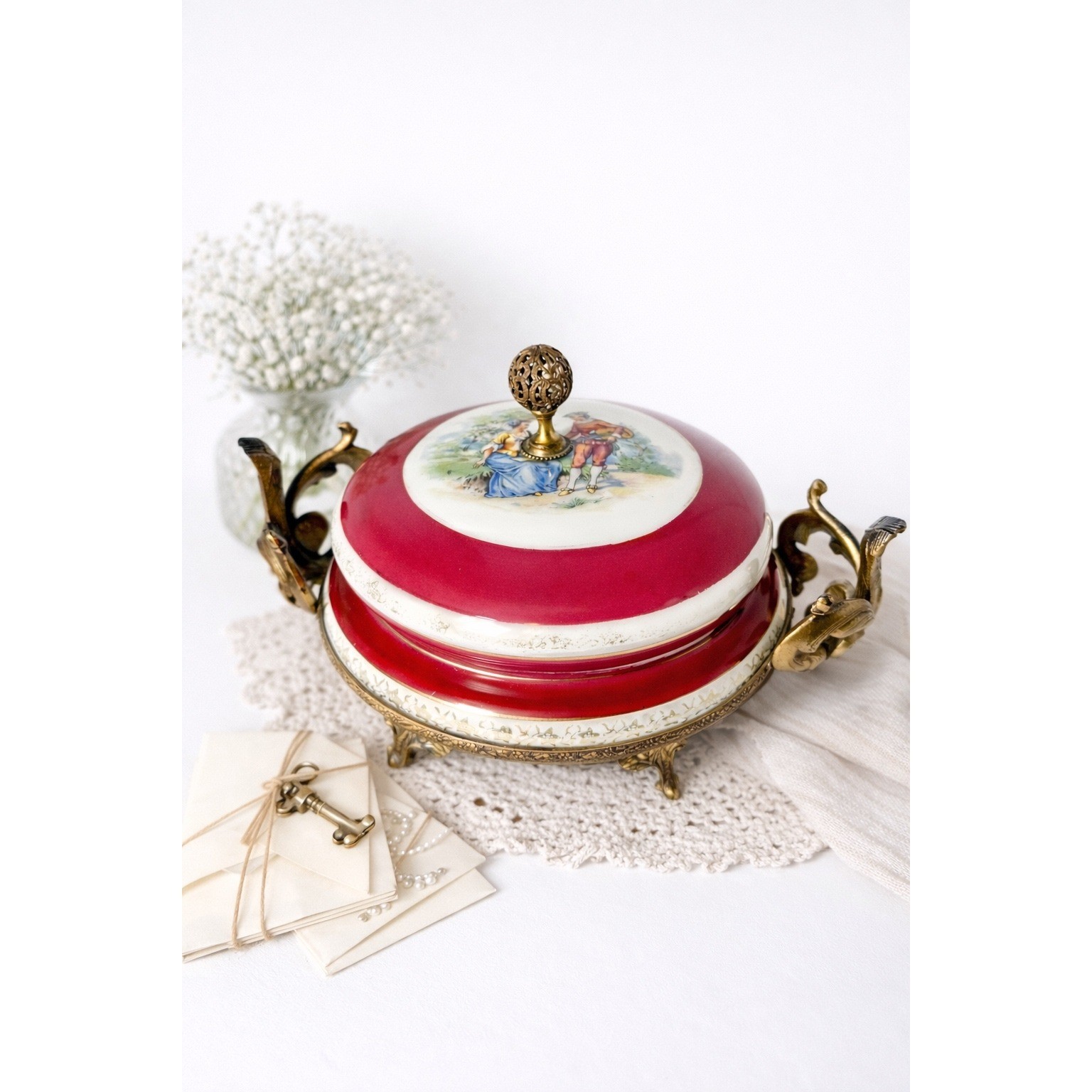 Antique Victorian Ormolu Mounted Porcelain Trinket Box
