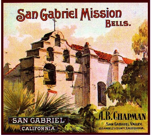 San Gabriel Los Angeles Mission Bells Orange Citrus Fruit Crate Label Art Print
