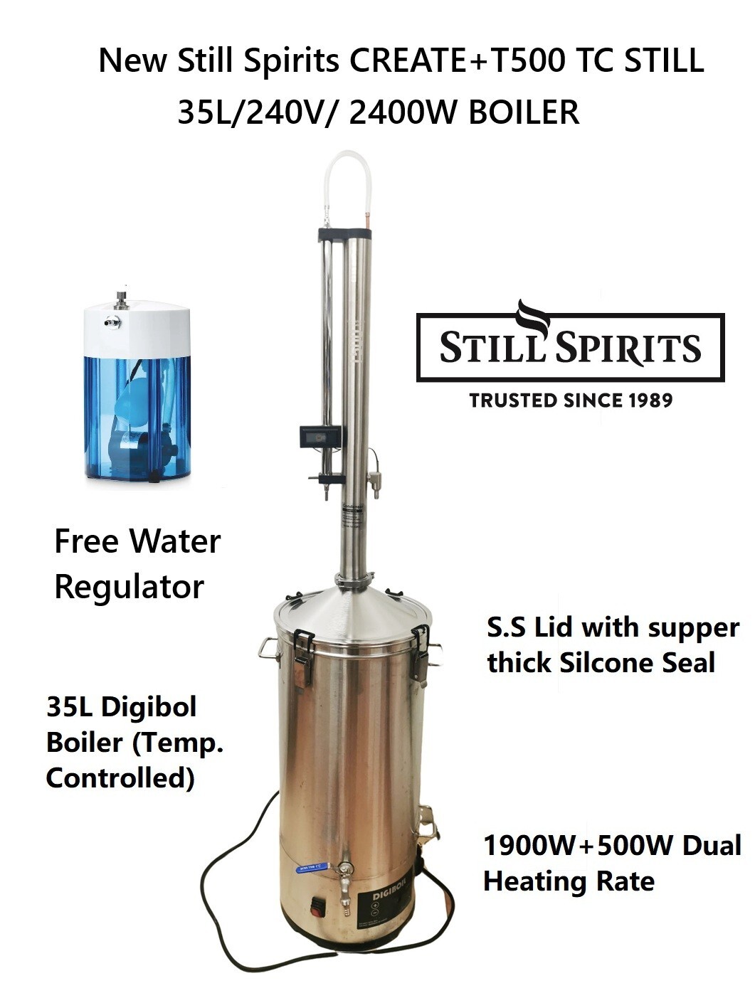 New 35L Still Spirits Create+ T500 S. Steel Reflux Condenser Kit Free regulator New 35L Still Spirits Create+ T500 S. Steel Reflux Condenser Kit Free regulator