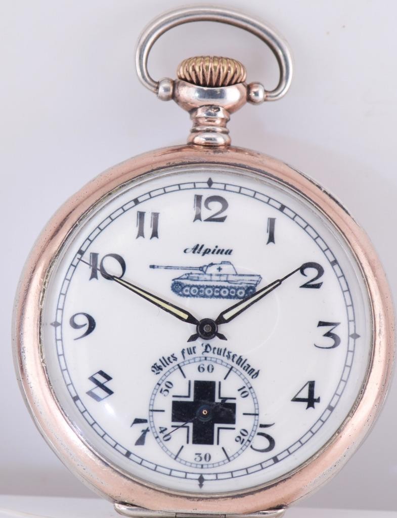 ALPINA Glashütte Silver Chronometer Pocket Watch German Tank Brigade c1940\'s