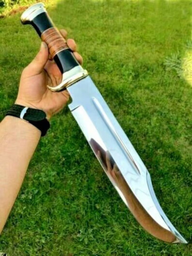 Handmade D2 16”Hunting Crocodile Dundee High Polish Survival Hunting Bowie Knife
