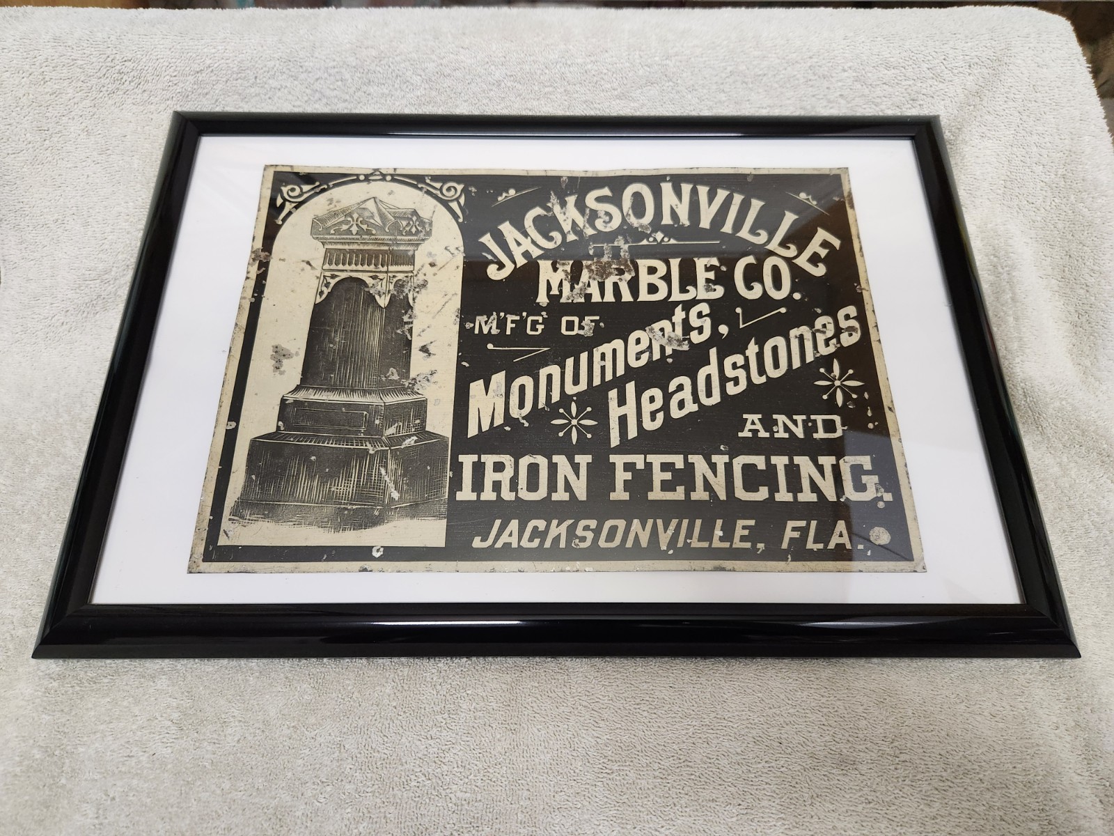 1890\'s-1910\'s Jacksonville FLA Florida Marble Co Headstones & Iron Fencing Sign