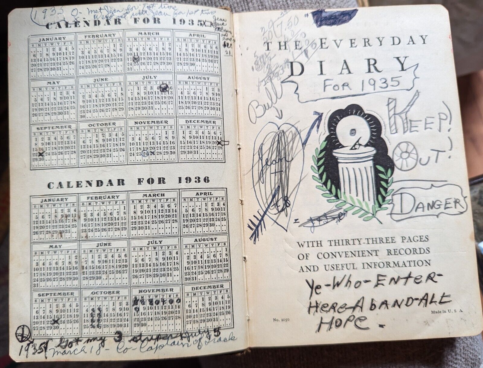 Diary of A Boy, High School Senior, San Rafael CA-1935 Complete Year Journal