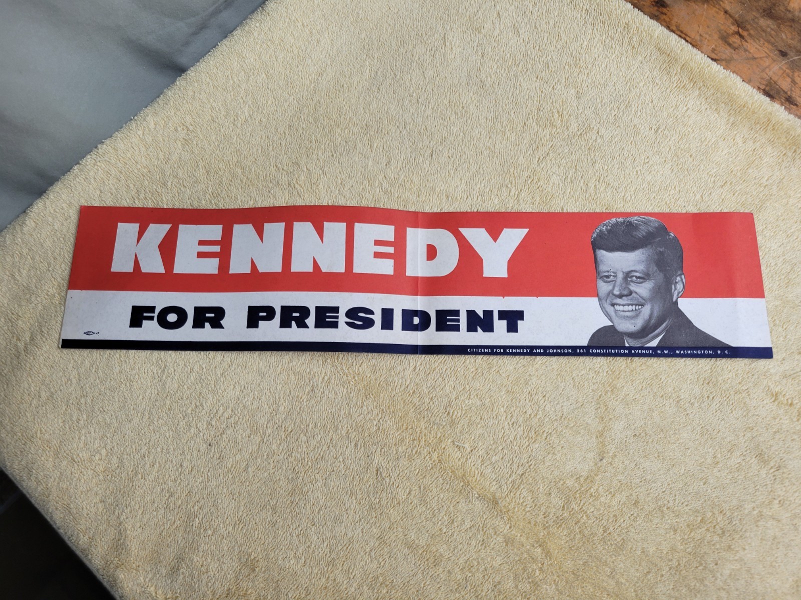 Vintage Kennedy For President 1960 J.F.K Political Campaign Bumber Sticker 18x4 