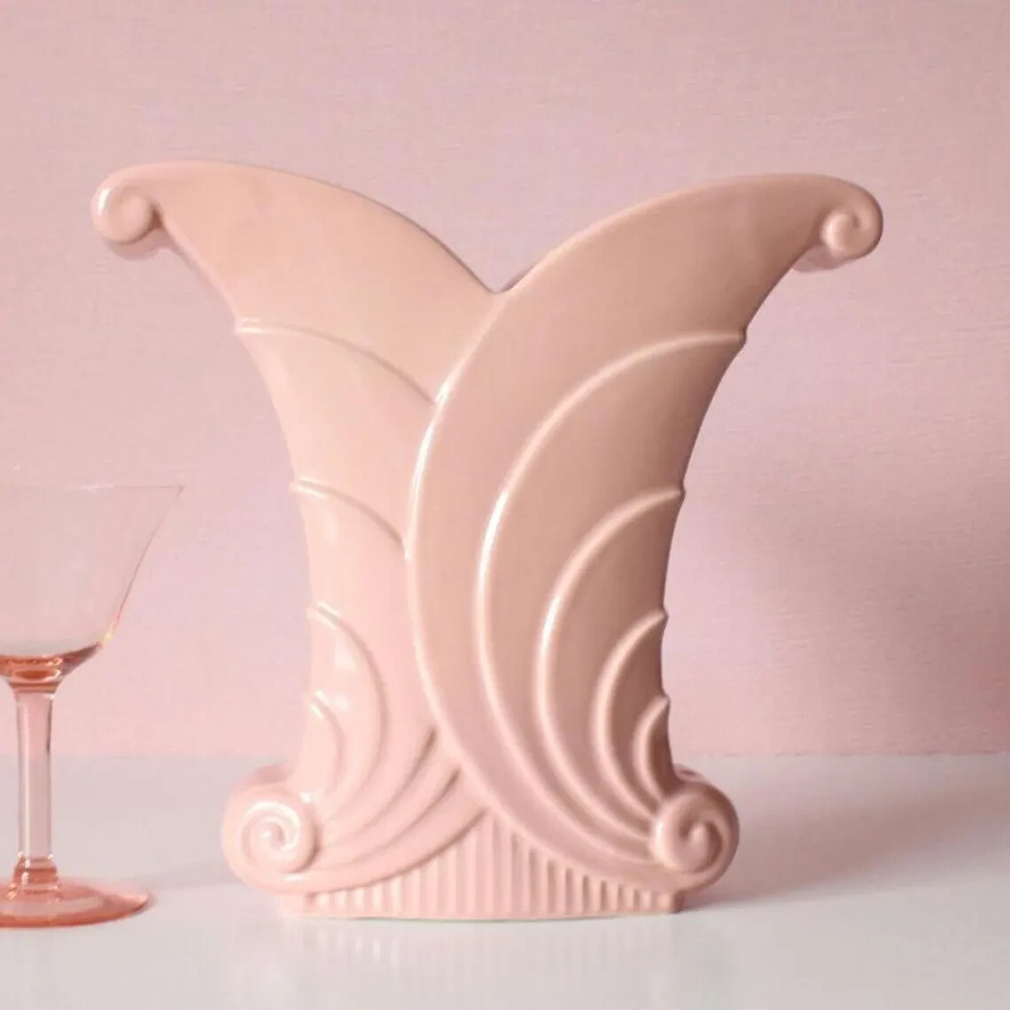 Vintage ABINGDON ART POTTERY Art Deco Flared Vase Pink/Rose ~ #513 ~ 9\