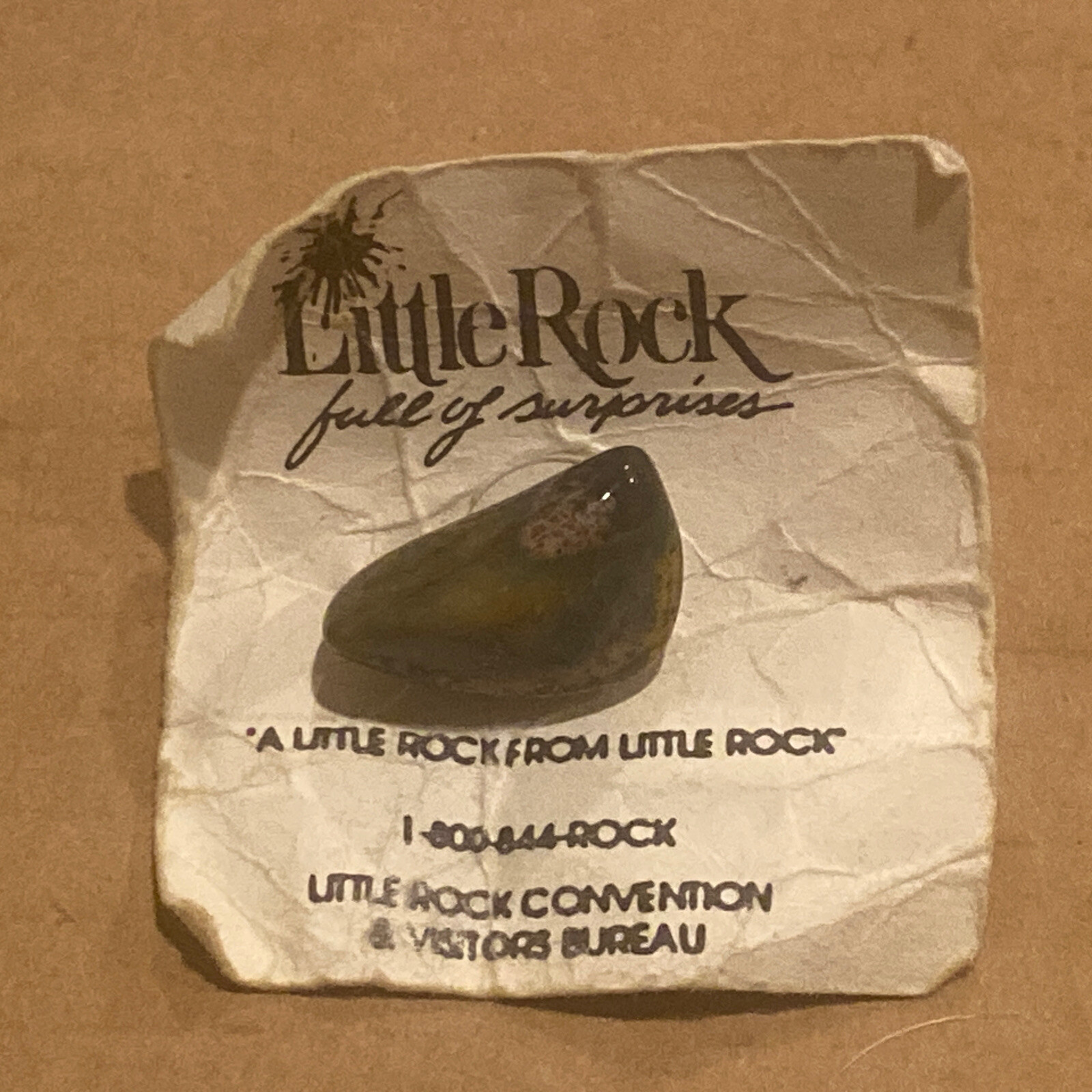 Vtg A Little Polished Rock from Little Rock Arkansas Souvenir Lapel Pin on Card