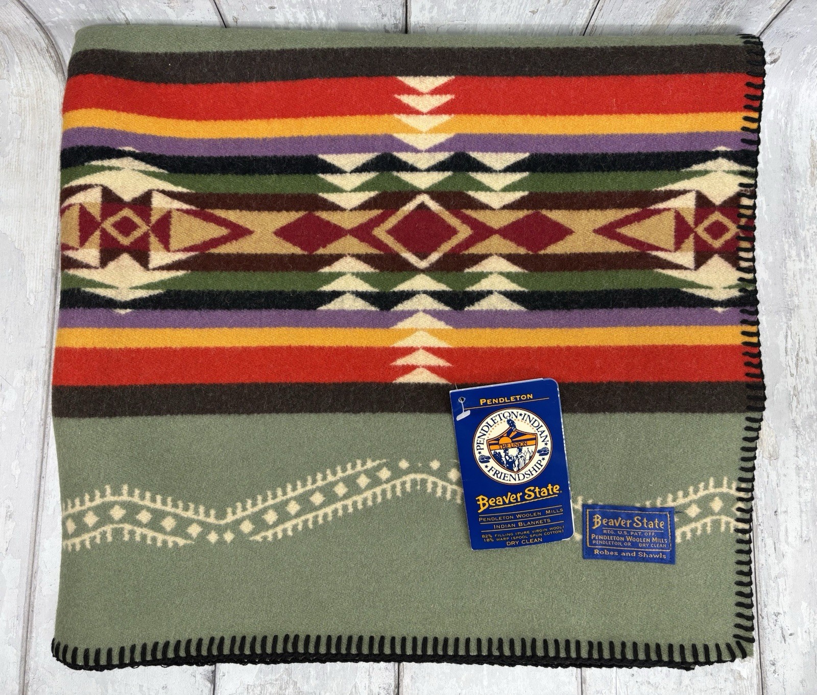 Pendleton Rim Rock Saddle Blanket Green 66x39 Wool USA New With Tags