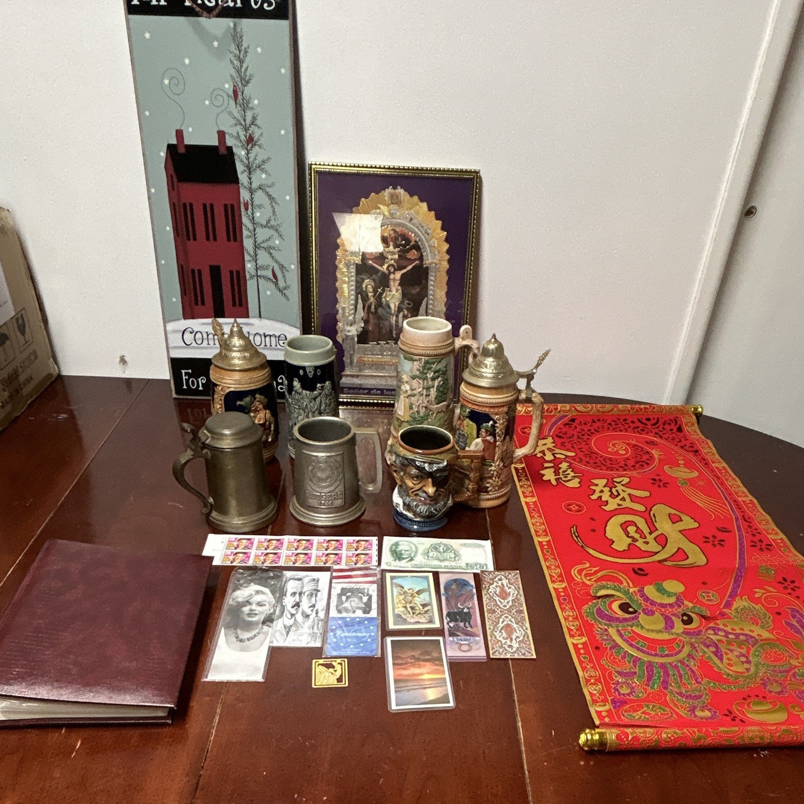 Vtg German Beer Steins Lot & Marilyn Monroe Stamps Collection