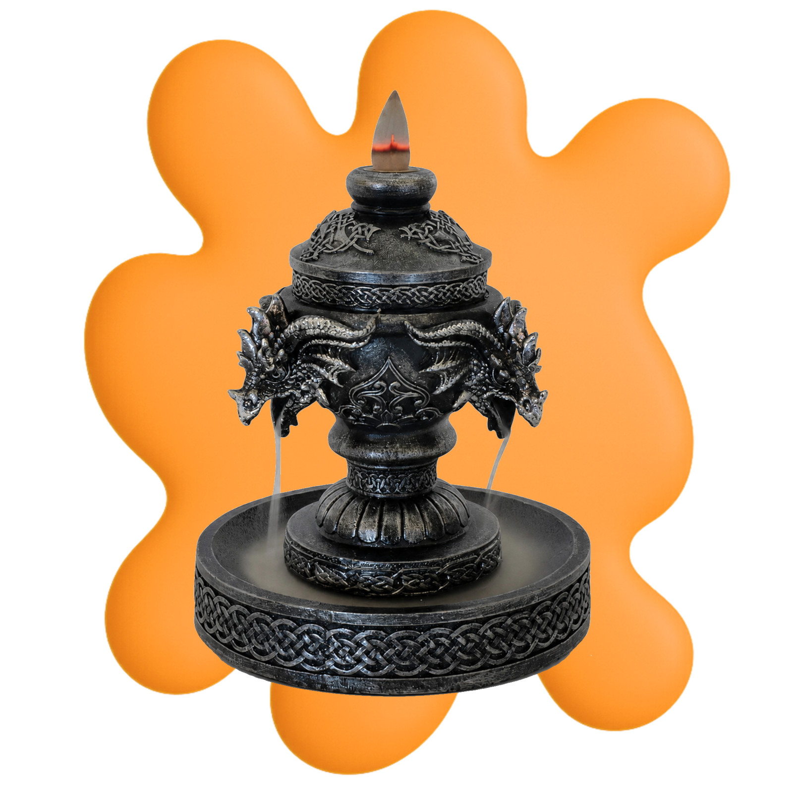 Celtic Triple Dragon Head Backflow Cone Incense Burner 7 in Polyresin Kheops NIB