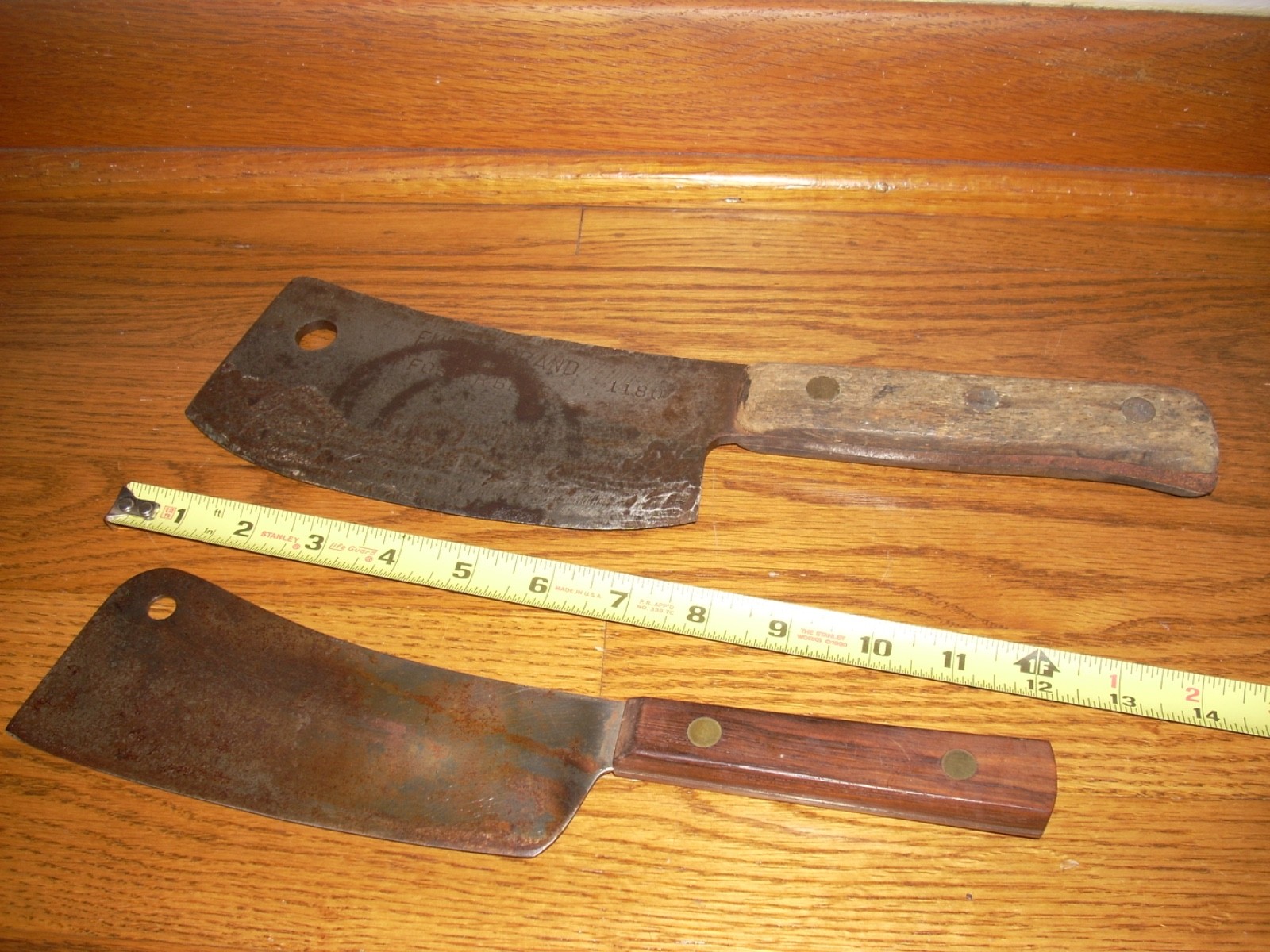 Lot of 2 Meat Cleavers Butcher Knife Fulton Brand Foster Bros. 1180 & Unmarked.