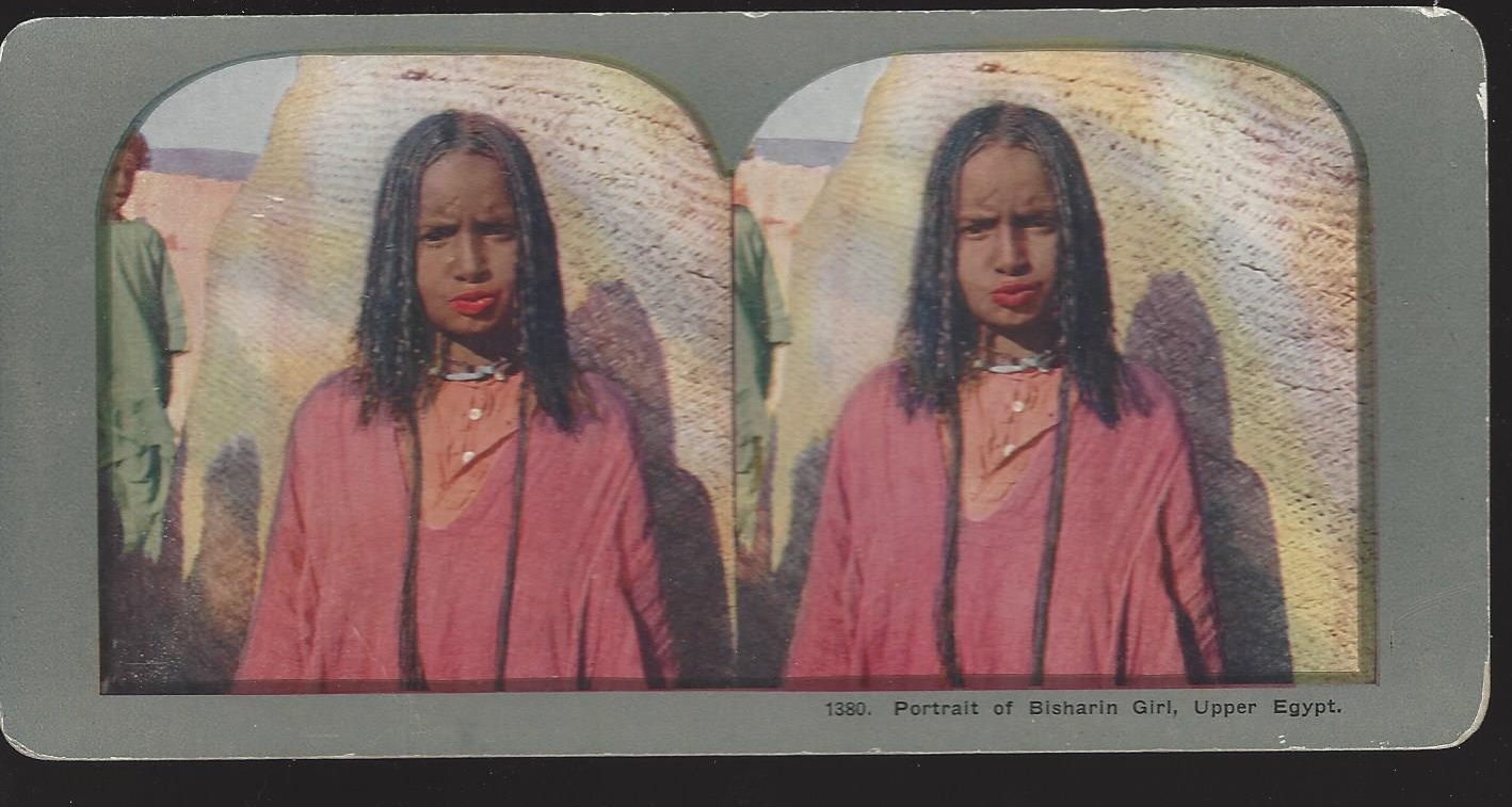 Portrait of Bisharin Girl, Upper Egypt, Circa 1904 Stereoview