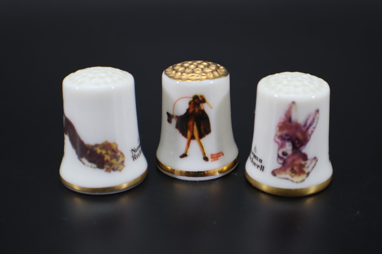 Norman Rockwell THIMBLES Set of 3 Gorham Fine China Limited Edition USA