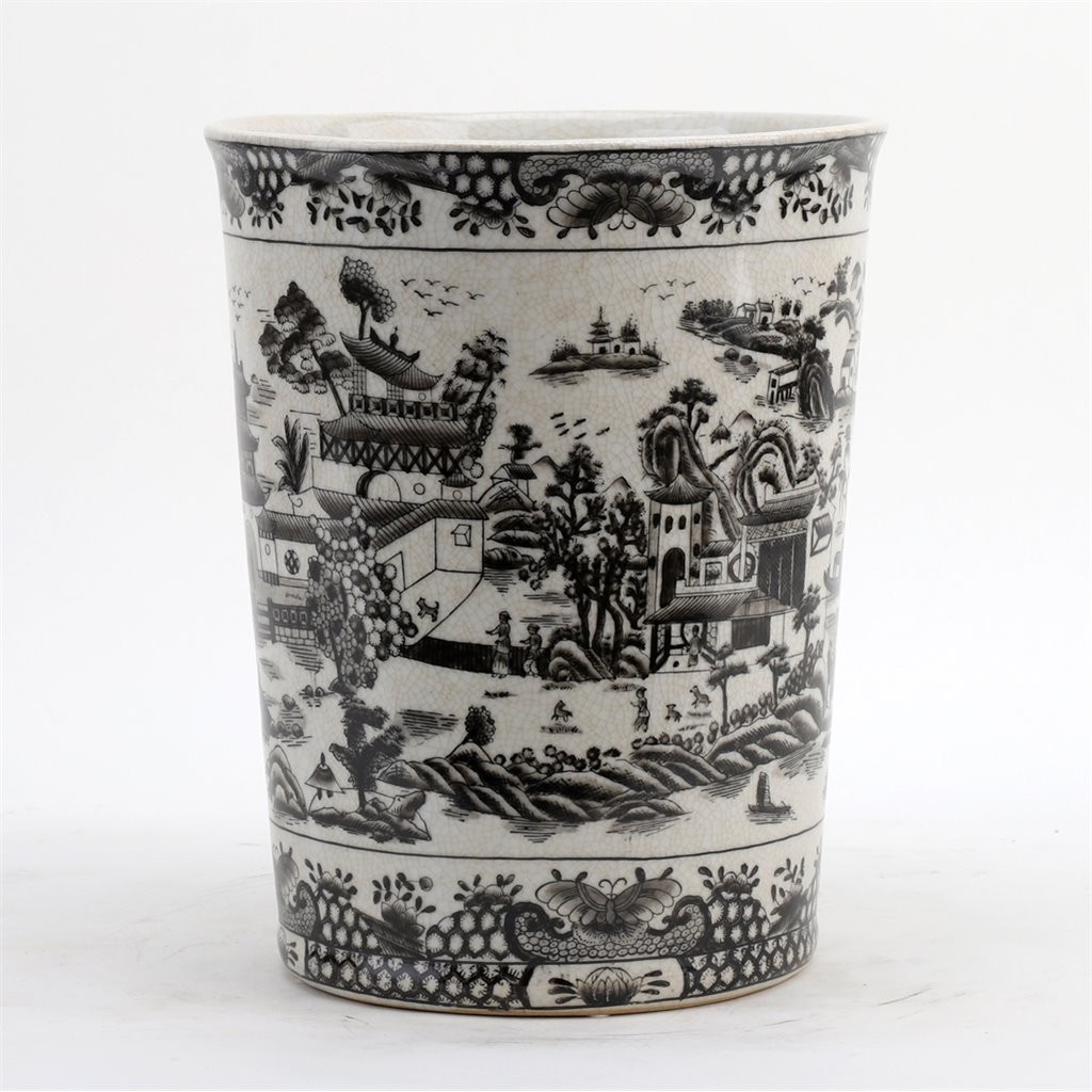 Chinese oriental BLACK WHITE WILLOW PORCELAIN waste bin basket