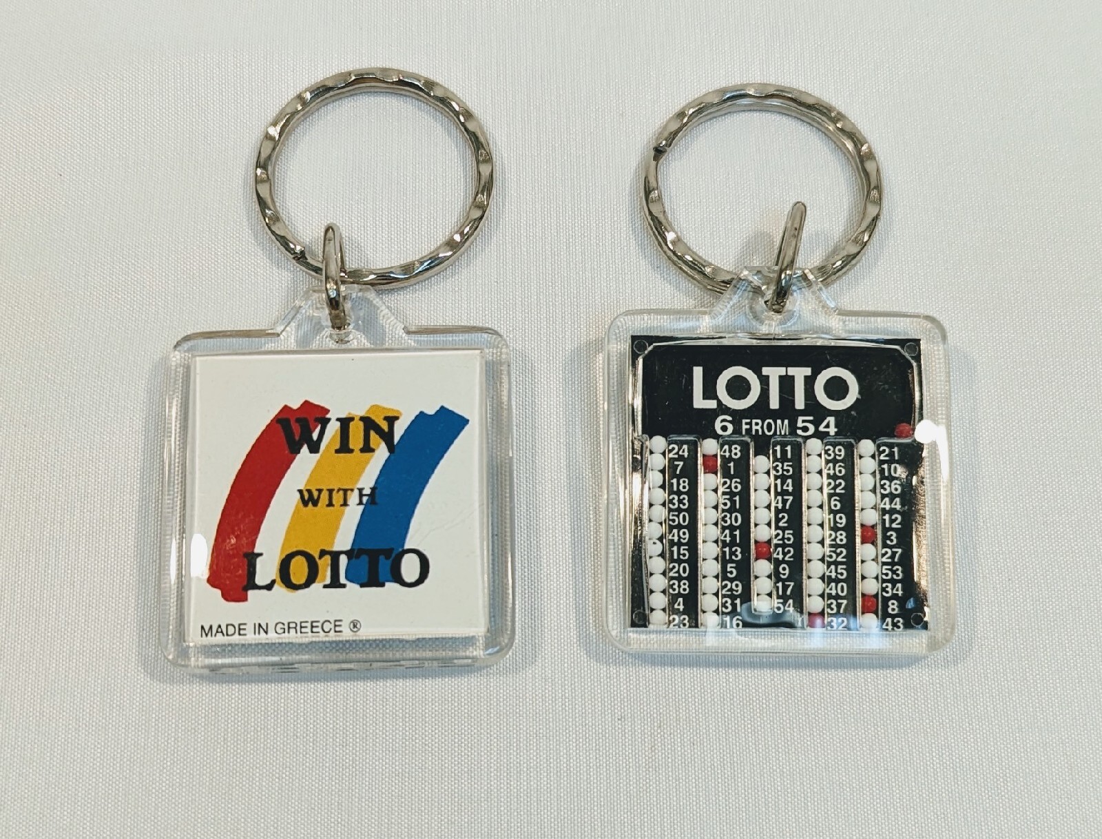 Vintage Win With LOTTO Keychains Lot Of 2 Keyring Retro Shaker Collectable