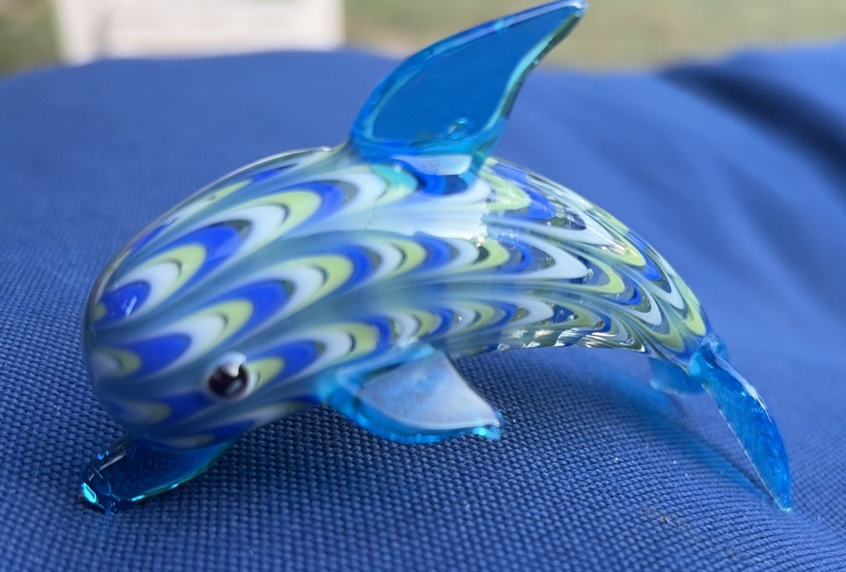 VTG 2004 Fitz And Floyd Glass Menagerie Dolphin Hand Painted Blue