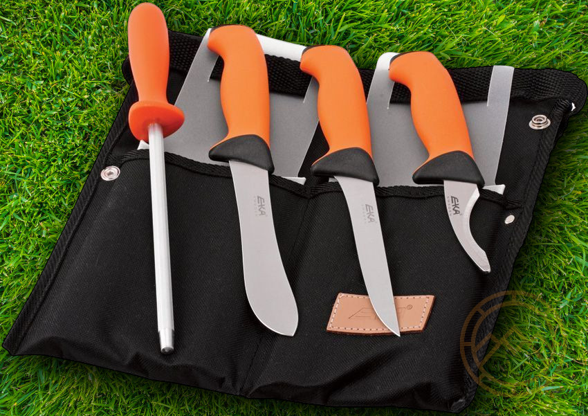EKA Butcher Set Fixed Knife 12C27 Sandvik Steel Blade Orange Santoprene Handle