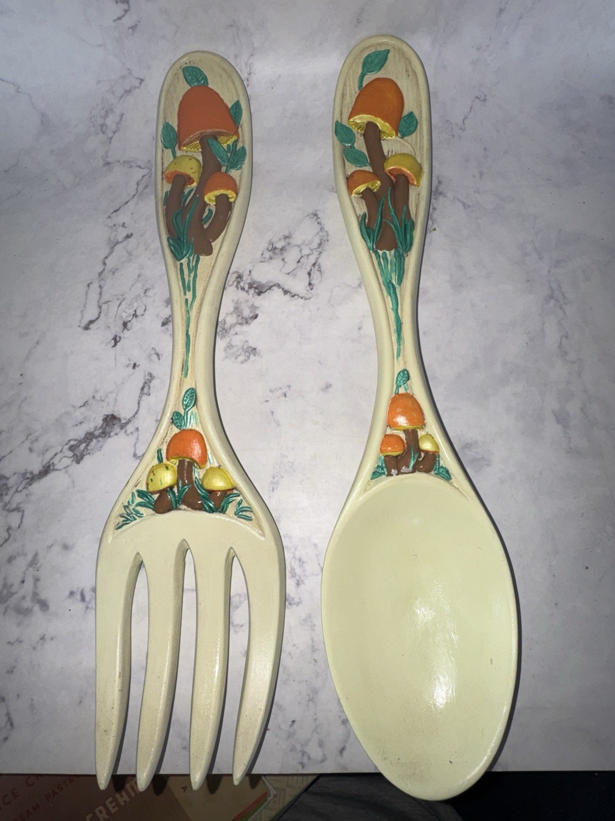 Vintage Arnels Mushroom Fork & Spoon Ceramic Wall Hanging Retro 17-inch