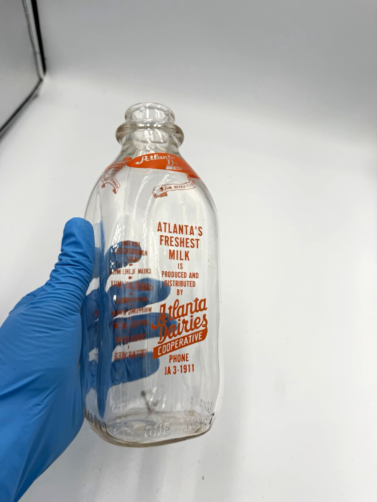 Vintage Atlanta Dairies Cooperative 1 Quart Milk Bottle Atlanta GA ACL Pyro
