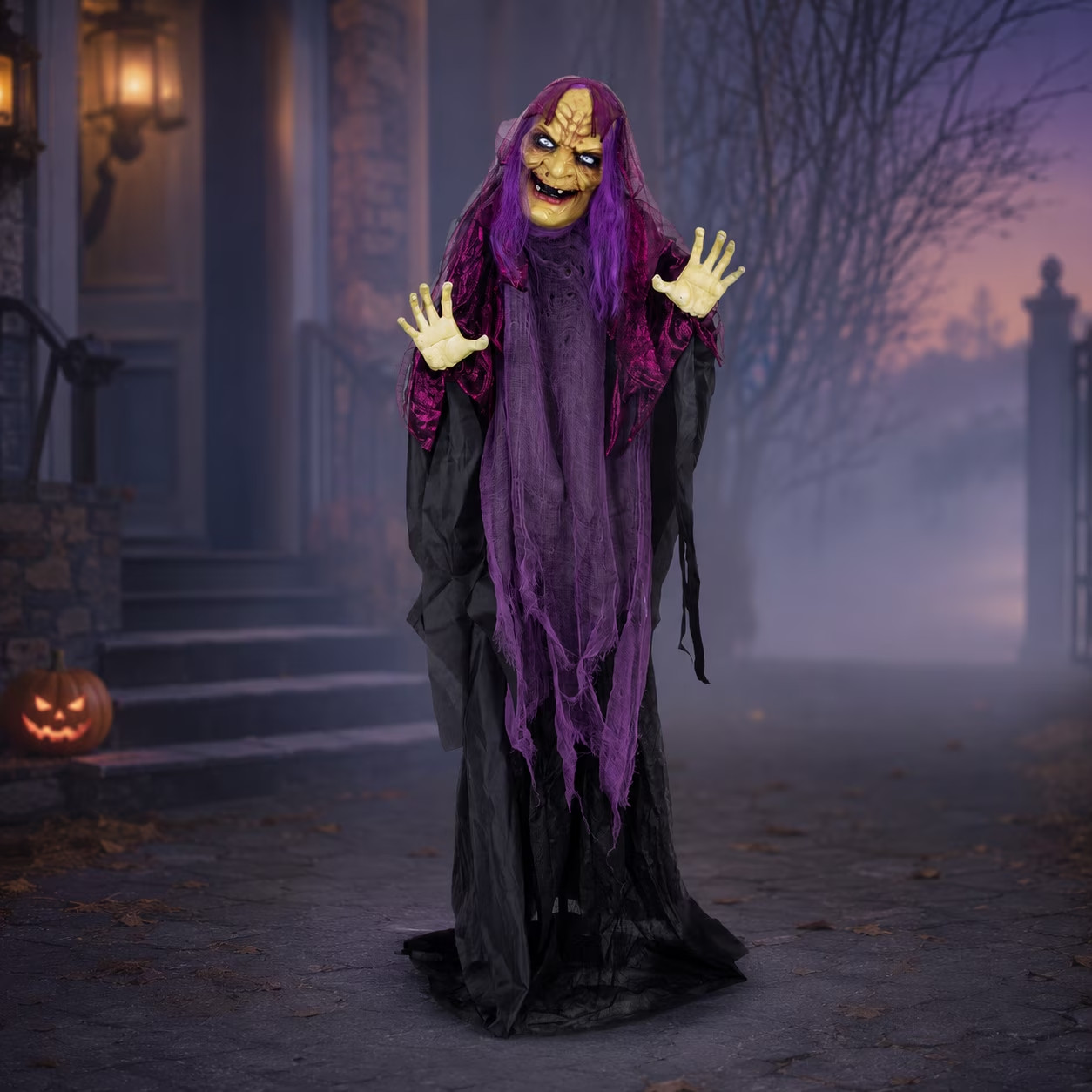 Halloween 5Ft Witch Animated Light up Eyes Sound-Activated Spooky Scary Decor