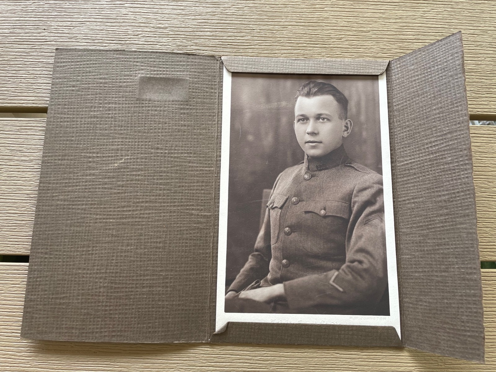 Vintage PHOTO WWI Soldier Named ID\'d Jeff Glessner Trinity Studio RW Johnston