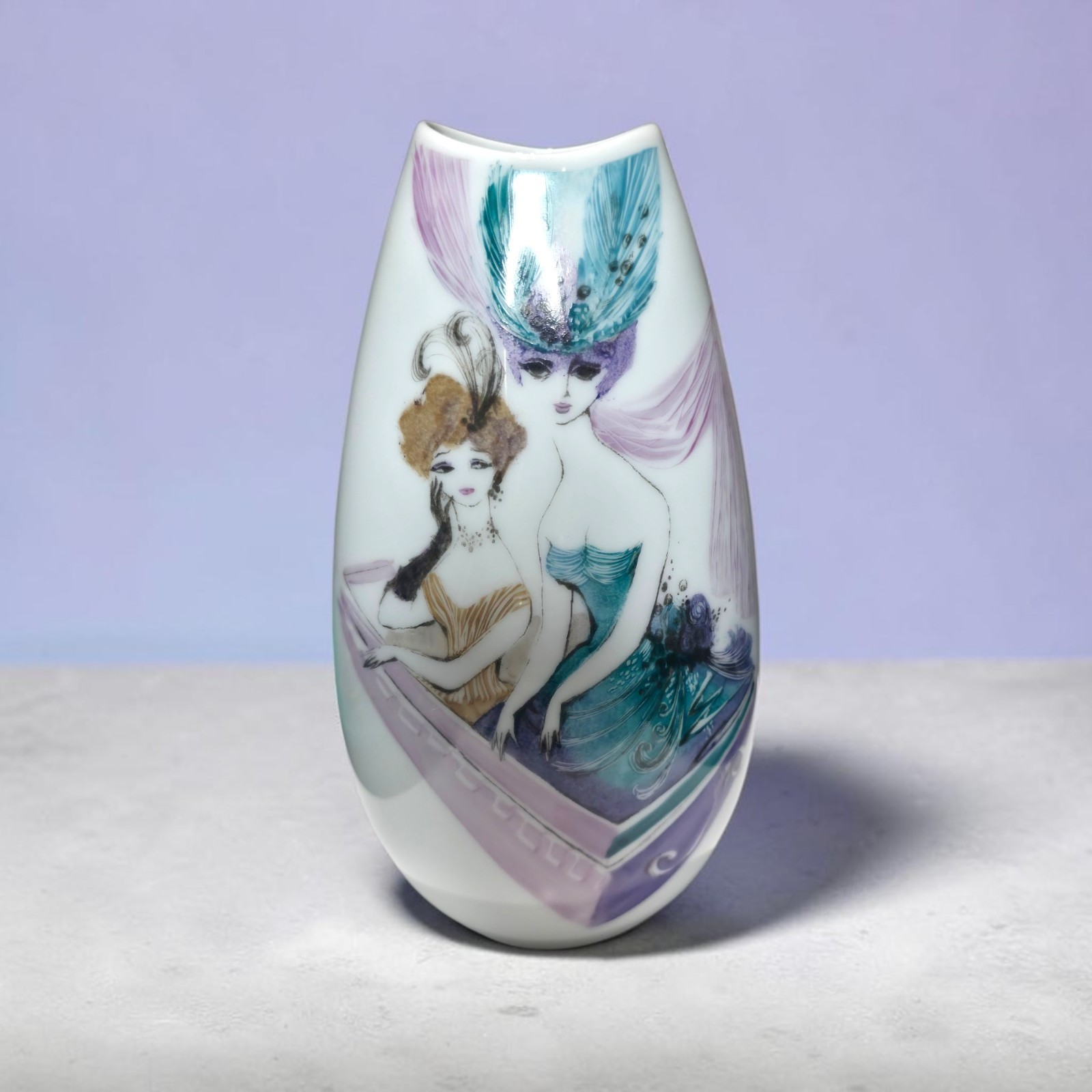 Rosenthal M28 Tapio Wirkkala Vase Lis Muller Ladies at Theater Handmalerei VTG