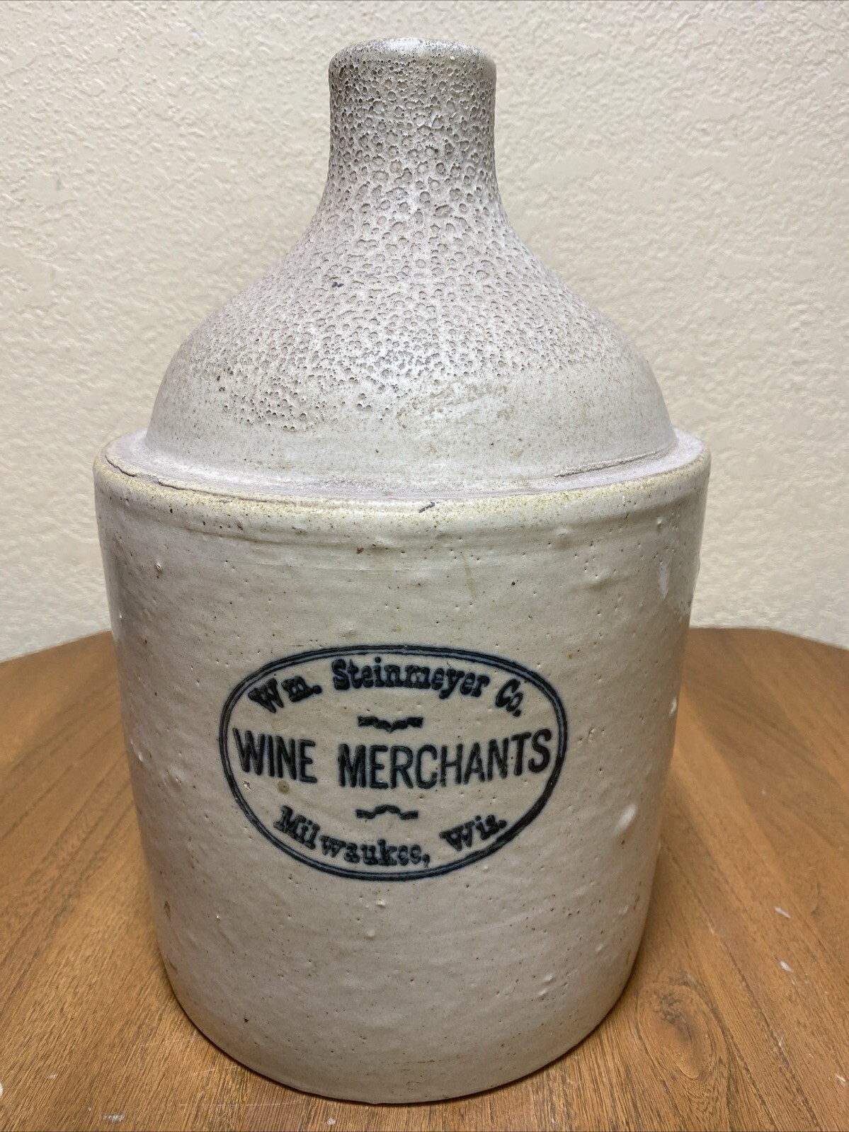 Red Wing Crock Jug WM. STEINMEYER CO. WINE MERCHANTS Milwaukee WI 11x8”