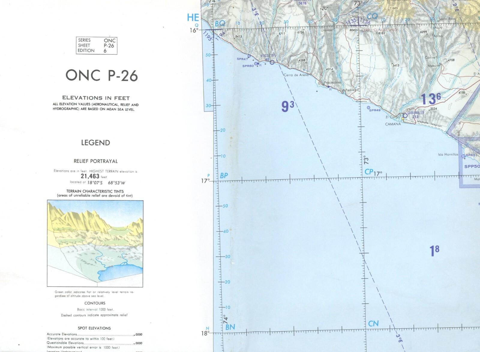1981 ARGENTINA BOLIVIA CHILE PARAGUAY PERU Operational Navigation Chart ONC P-26