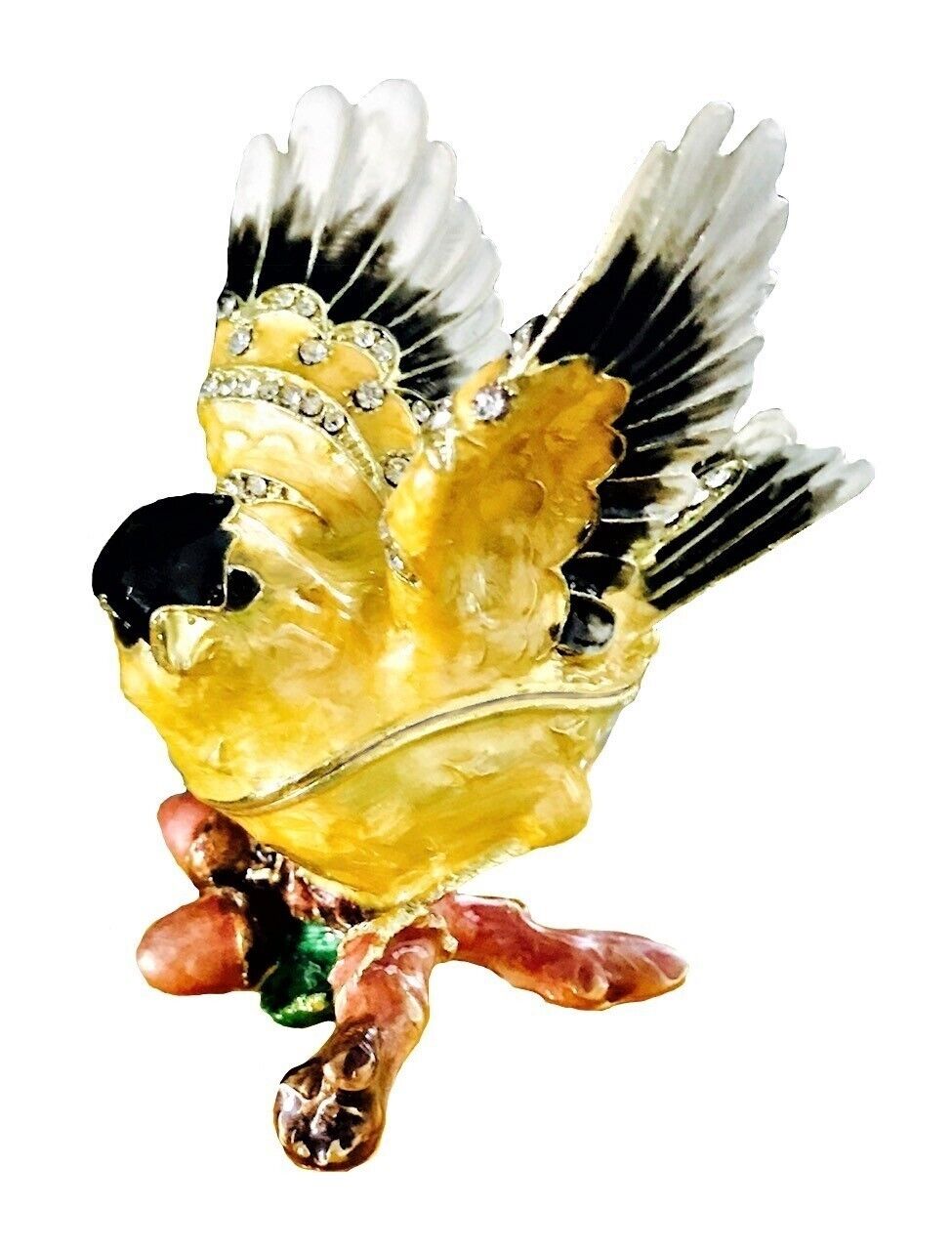 Kubla Craft Bejeweled Enameled Trinket Box: Flying Goldfinch Box, Item# 2953