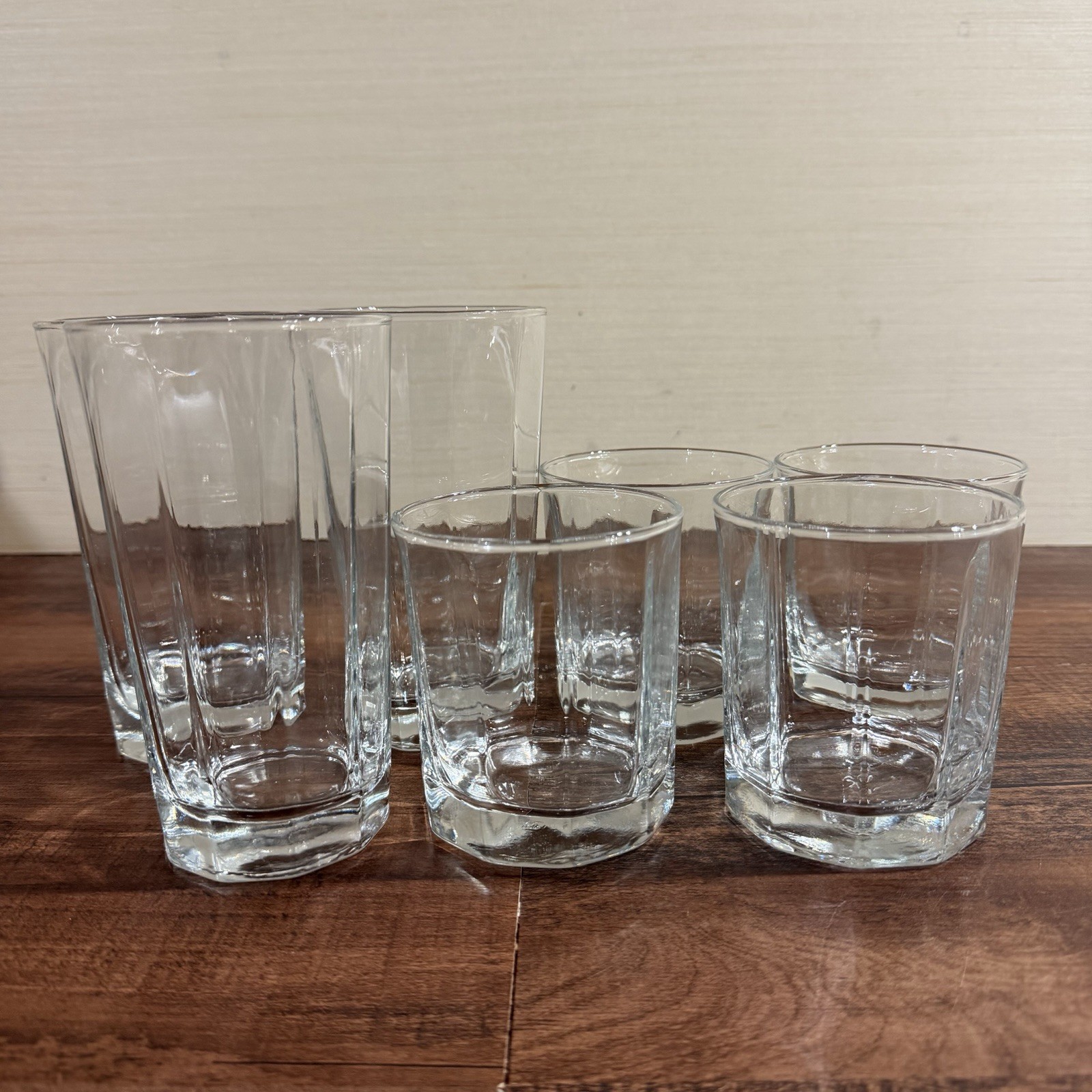 7 VTG Anchor Hocking Essex Clear Flat Tumbler 3 Highball 14 oz & 4 Lowball 10 oz