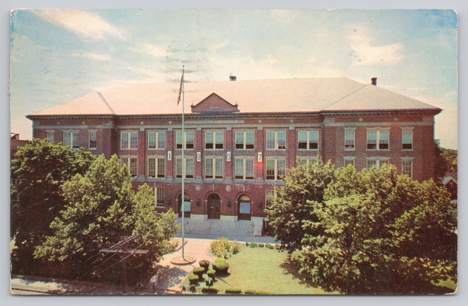 Vintage Brockton Massachusetts High School Postcard 1957 Color