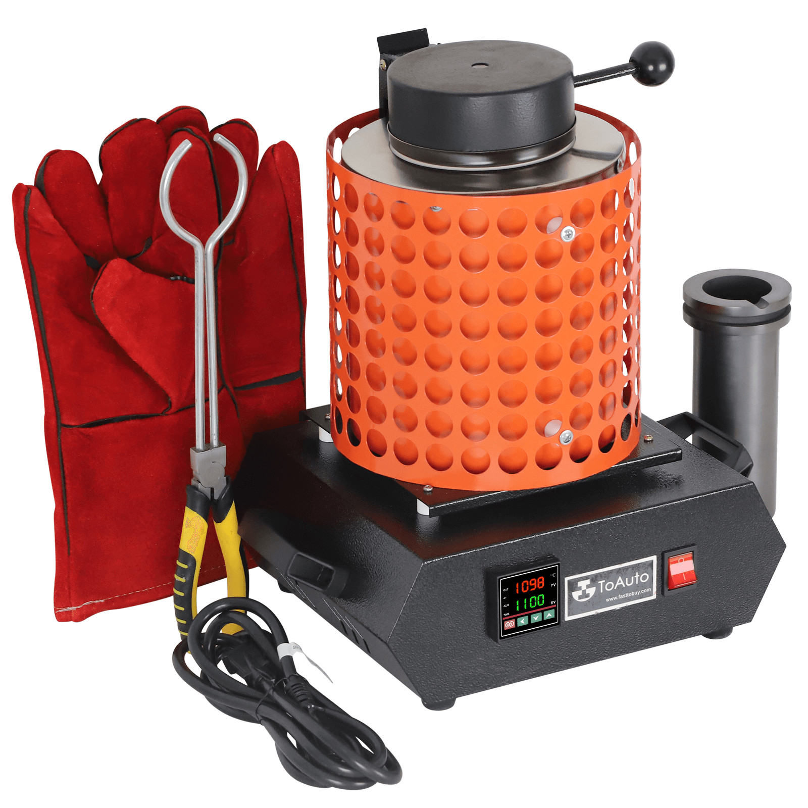 3KG Upgraded Digital Melting Furnace kit Smelting Metal w/ Clamp+Gloves+ Mesh
