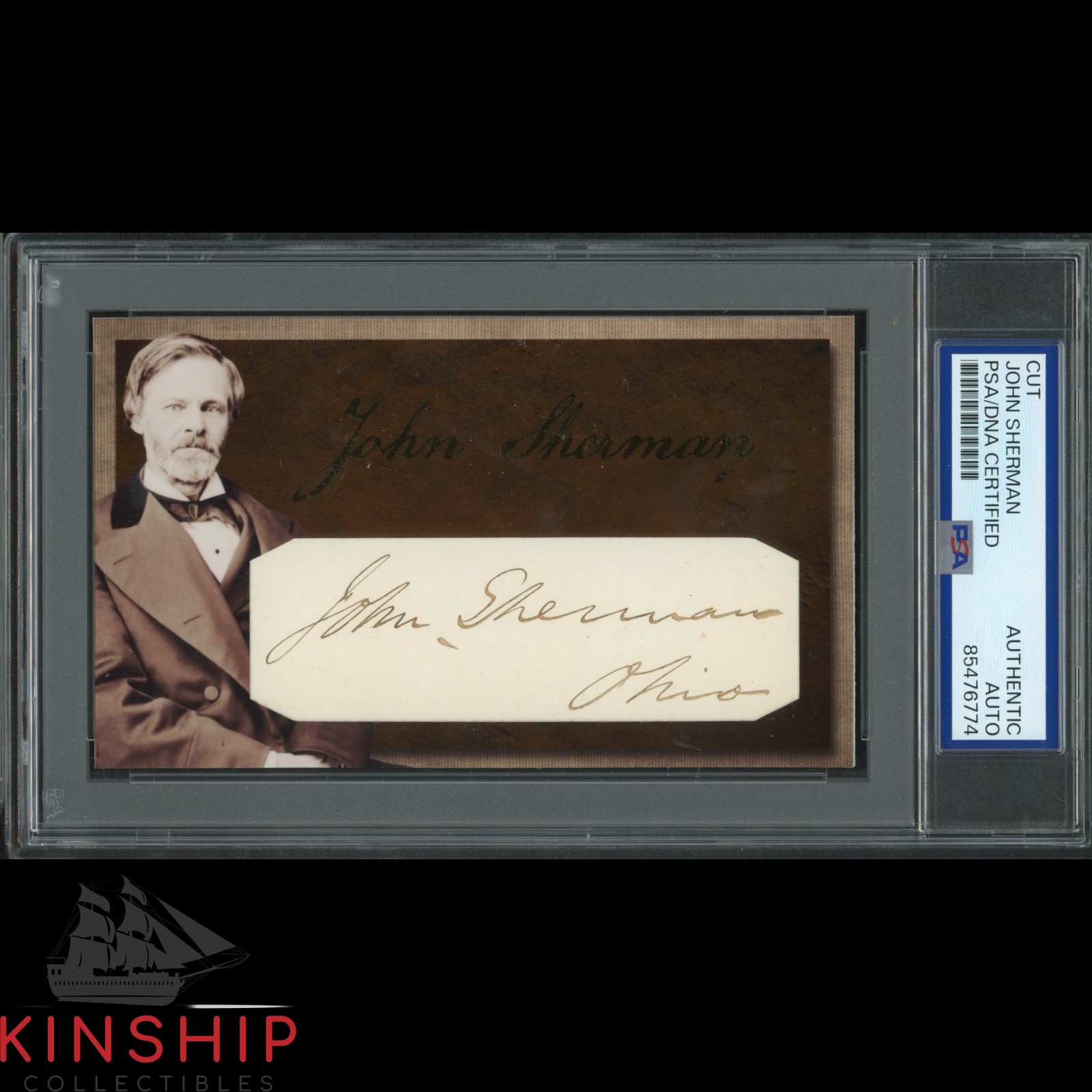 John Sherman signed Cut 3x5 Custom Card PSA DNA Slab Rare Inscribed Auto C4573