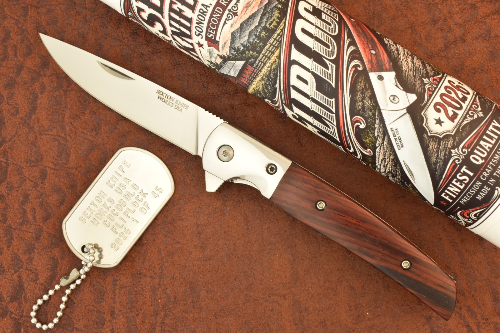 SEXTON KNIFE WORKS USA 2026 COCOBOLO FLIPLOCK KNIFE LINER 1 of 45 PLAIN BLADE