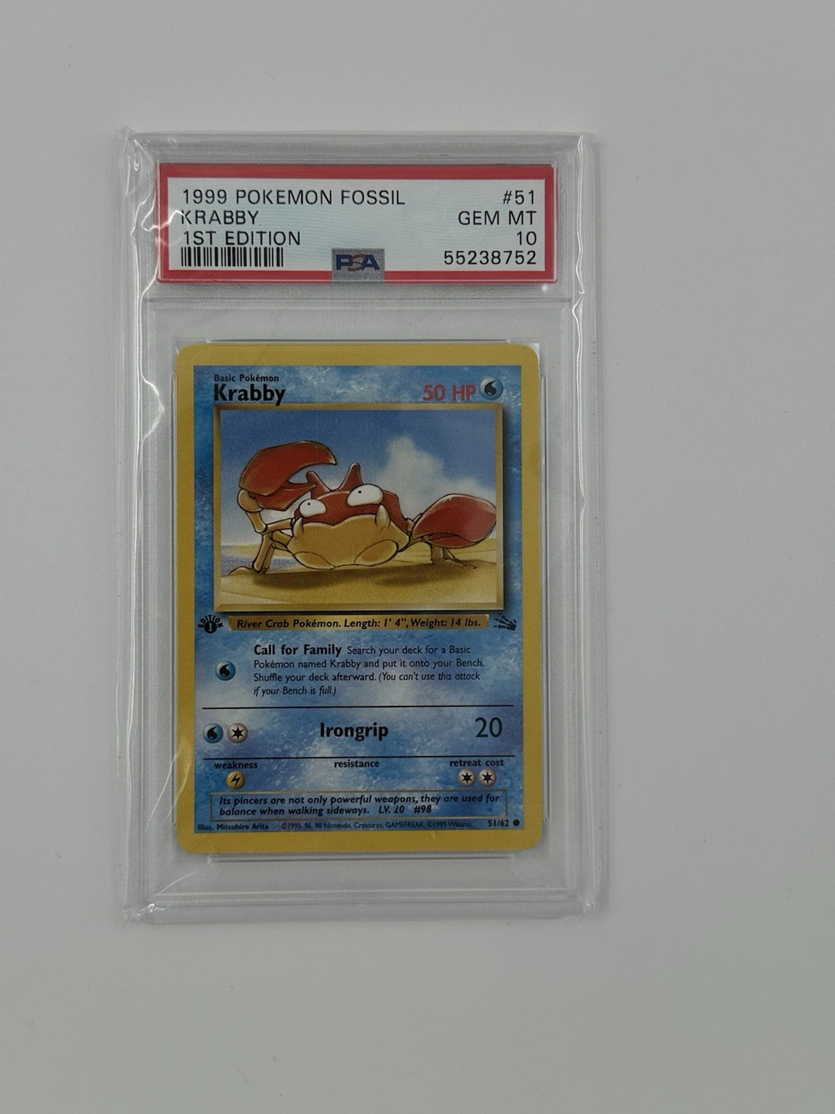 1999 Pokémon Fossil Krabby #51 1st Edition PSA 10 