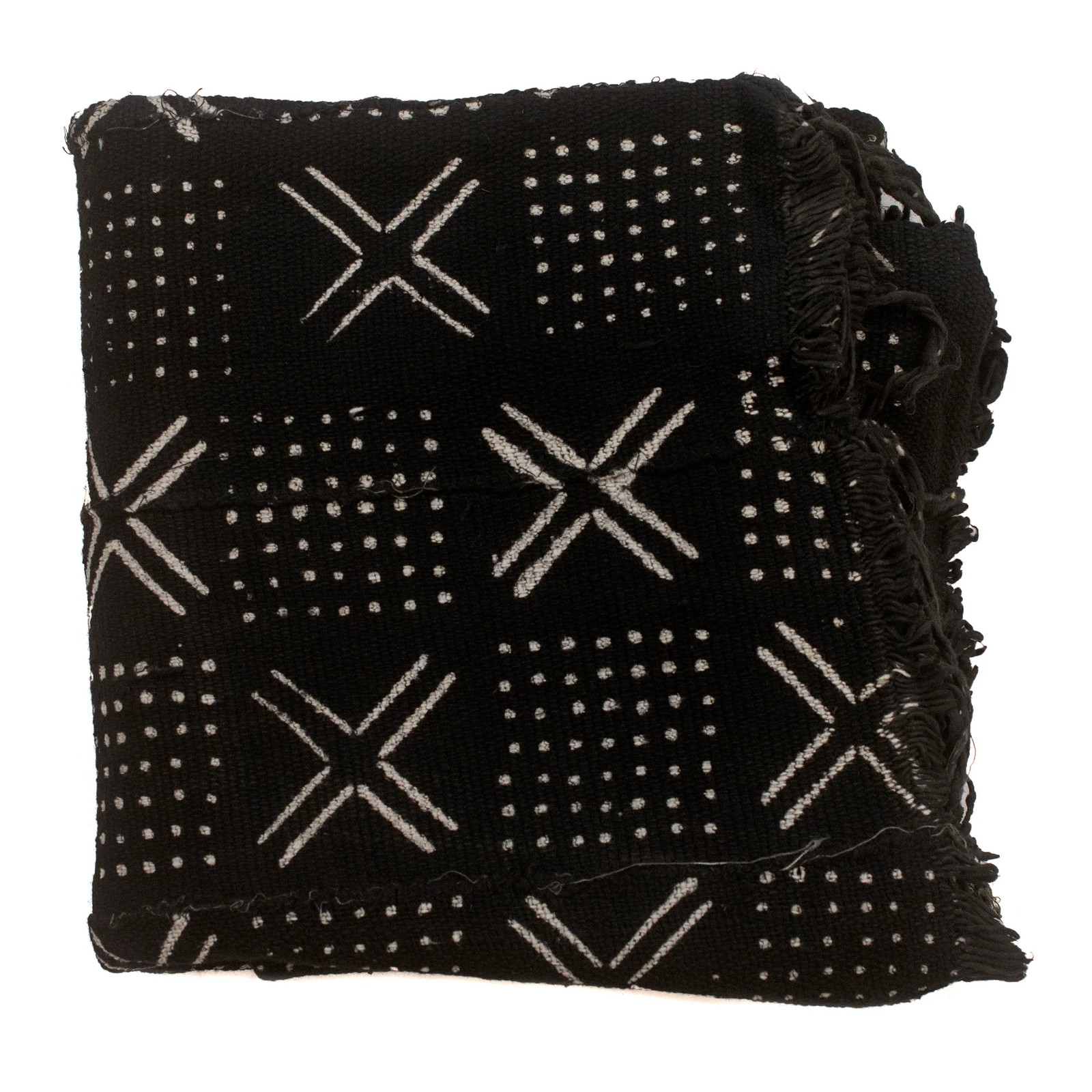 Ebony Black Bogolan Mali Mud Cloth Dotted Cross Design African Black and White