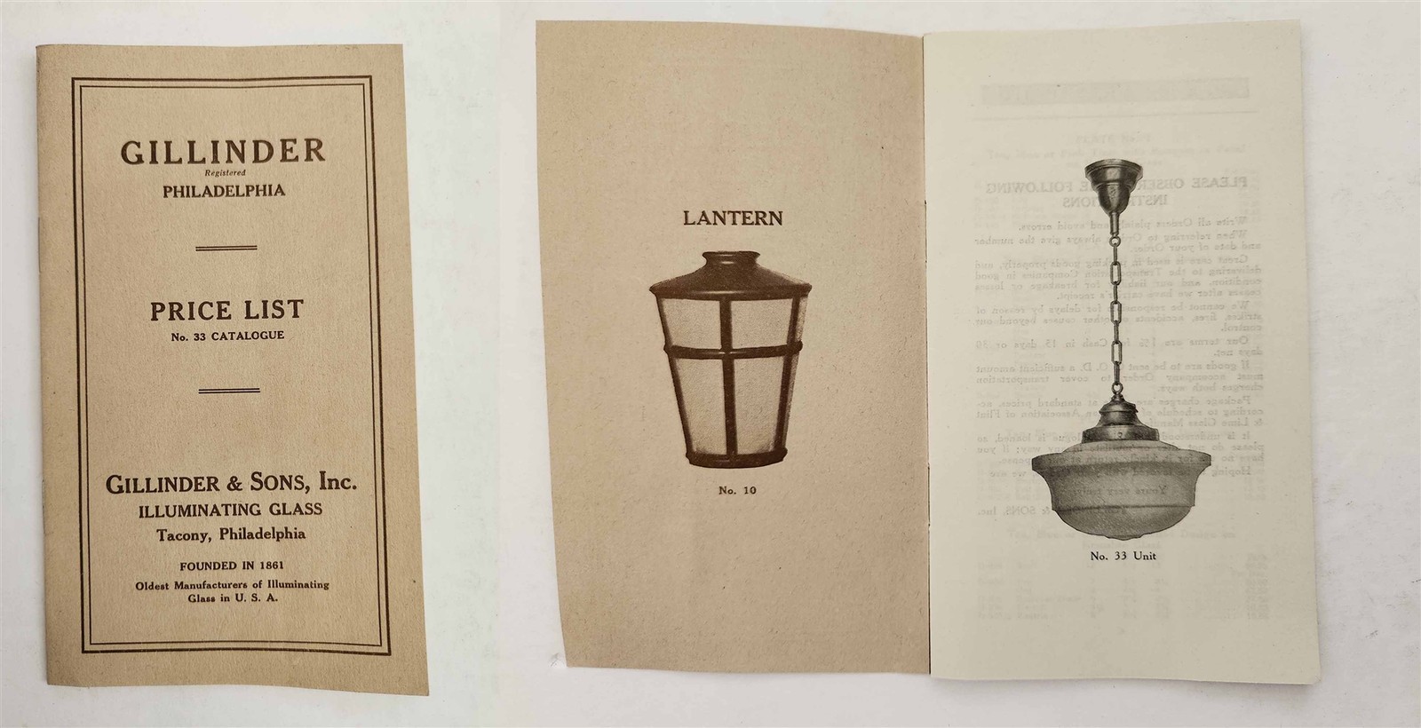 c1900 antique GILLINDER & SONS philadelphia pa GLASS SHADE catalog price list