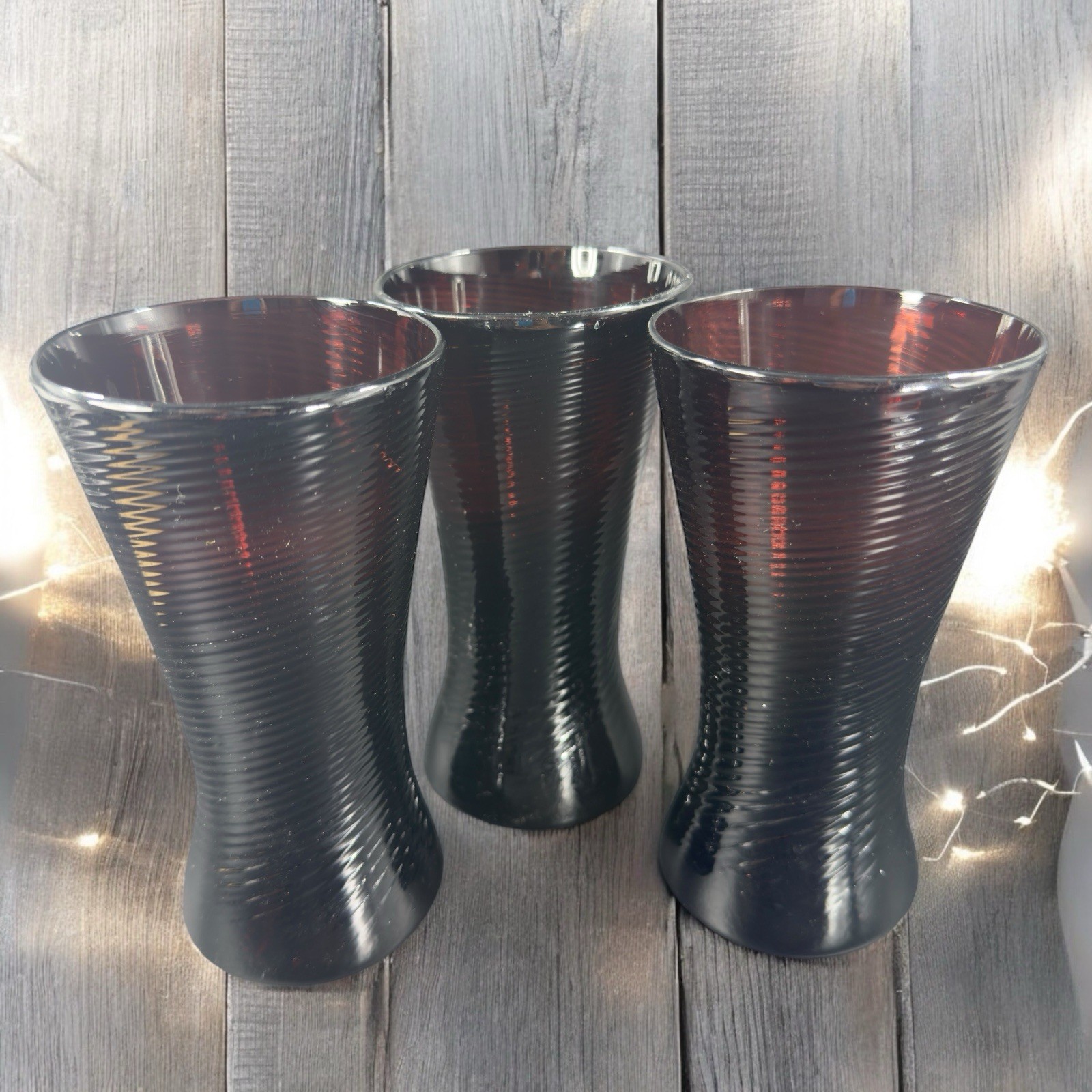 Venetian Hand Blown Art Glass Tumbler Drinking Glasses Cups Amethyst Optic Set 3