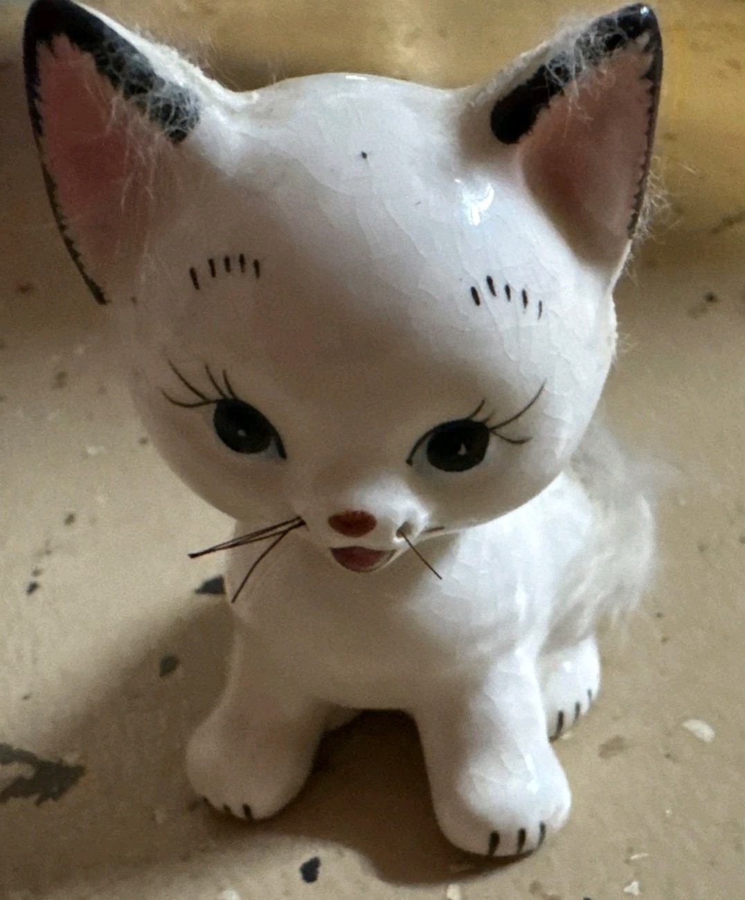 1959 Vintage Bradley Kitten Figurine With Fur Kitsch Rare And Adorable