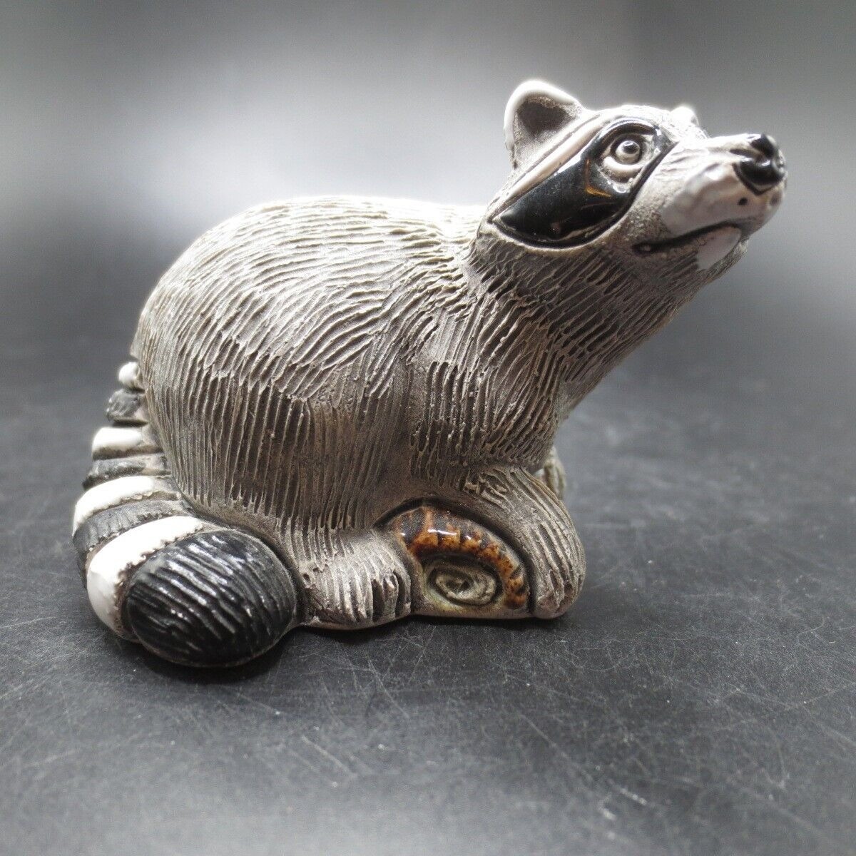 Vintage COAD PERU Artist Stamp Clay Raccoon on Log Figurine Miniature Vintage COAD PERU Artist Stamp Clay Raccoon on Log Figurine Miniature