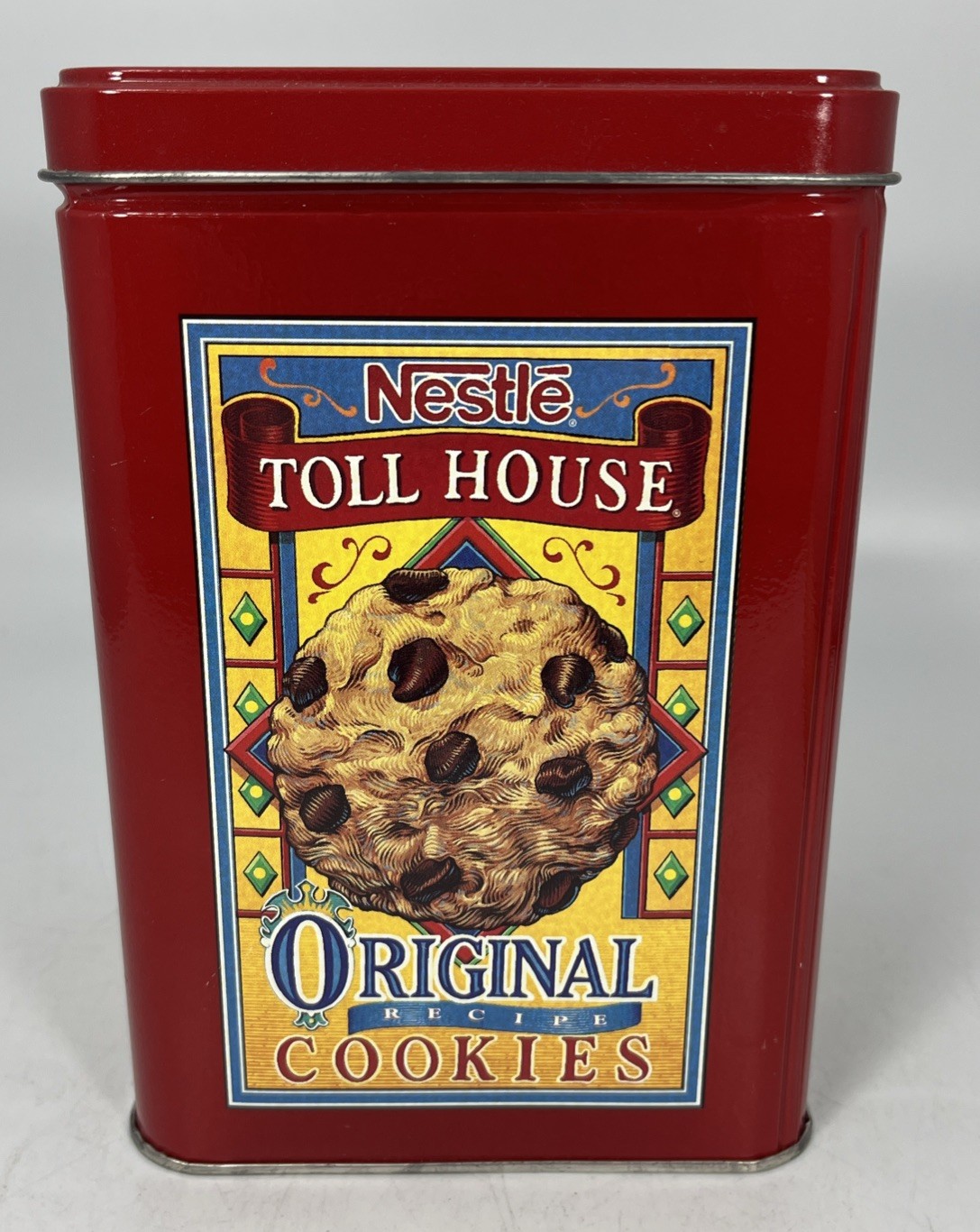 Vintage Nestle Toll House Original Recipe Cookies Metal Tin Can Red Container 