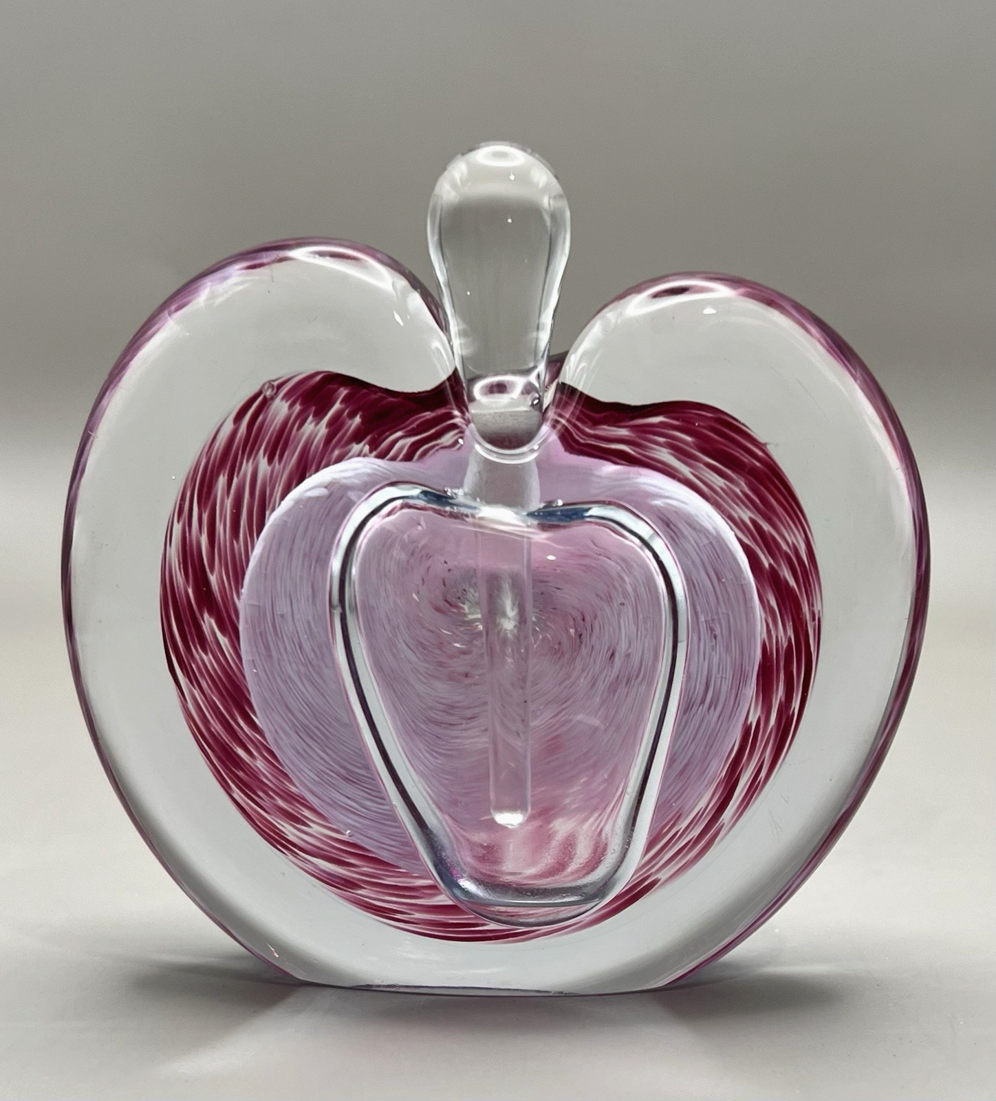 VTG Michael Nourot Heart Shaped Perfume Bottle Hand Blown Art Glass With Dauber