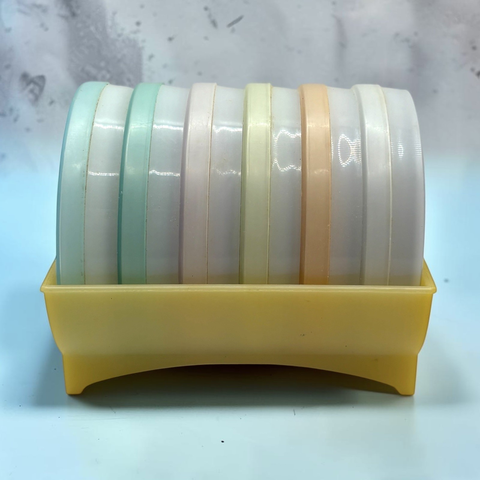Vintage Tupperware Plastic Citrus Slice Coasters Set Of 6 With Holder