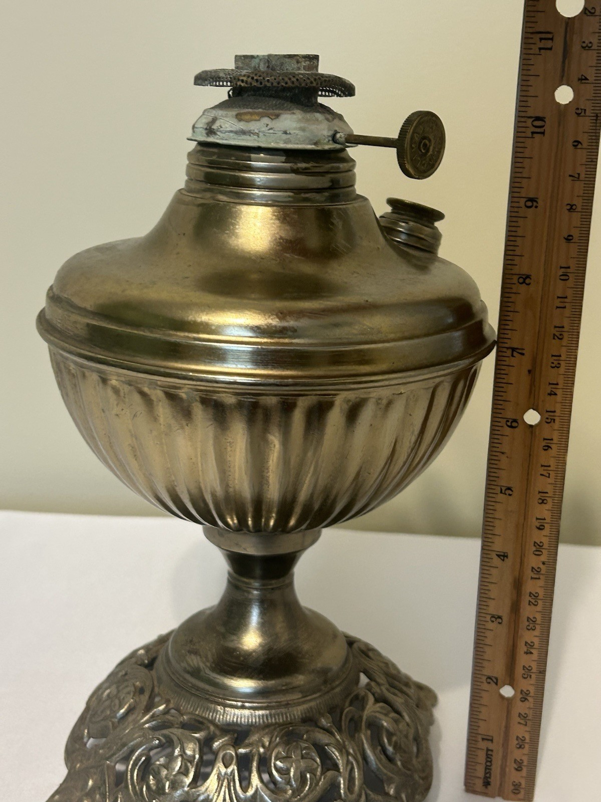 Antique Victorian Perfection Oil Lamp Climax Burner Ornate Cast Metal Base 1890s