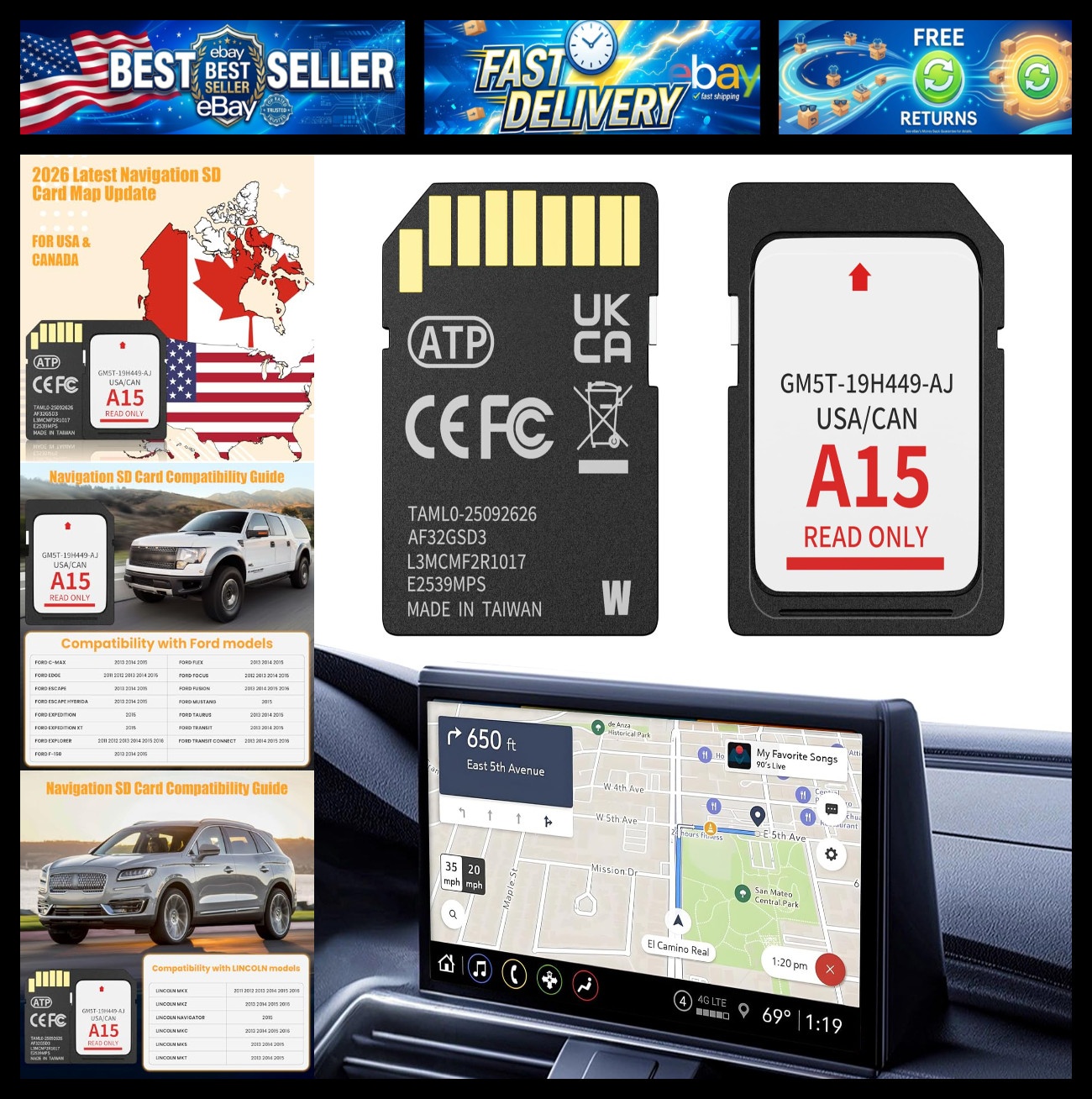 2026 Latest A15 Navigation SD Card Map Accessory for Ford Lincoln, F-150 Explore