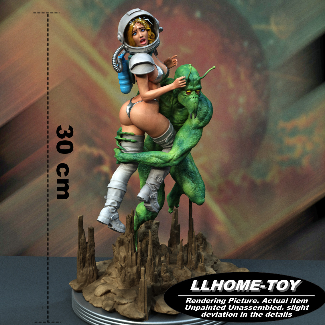 30CM tall Alien with hot girl Resin 3D Print Model Unpainted GK statue Figure