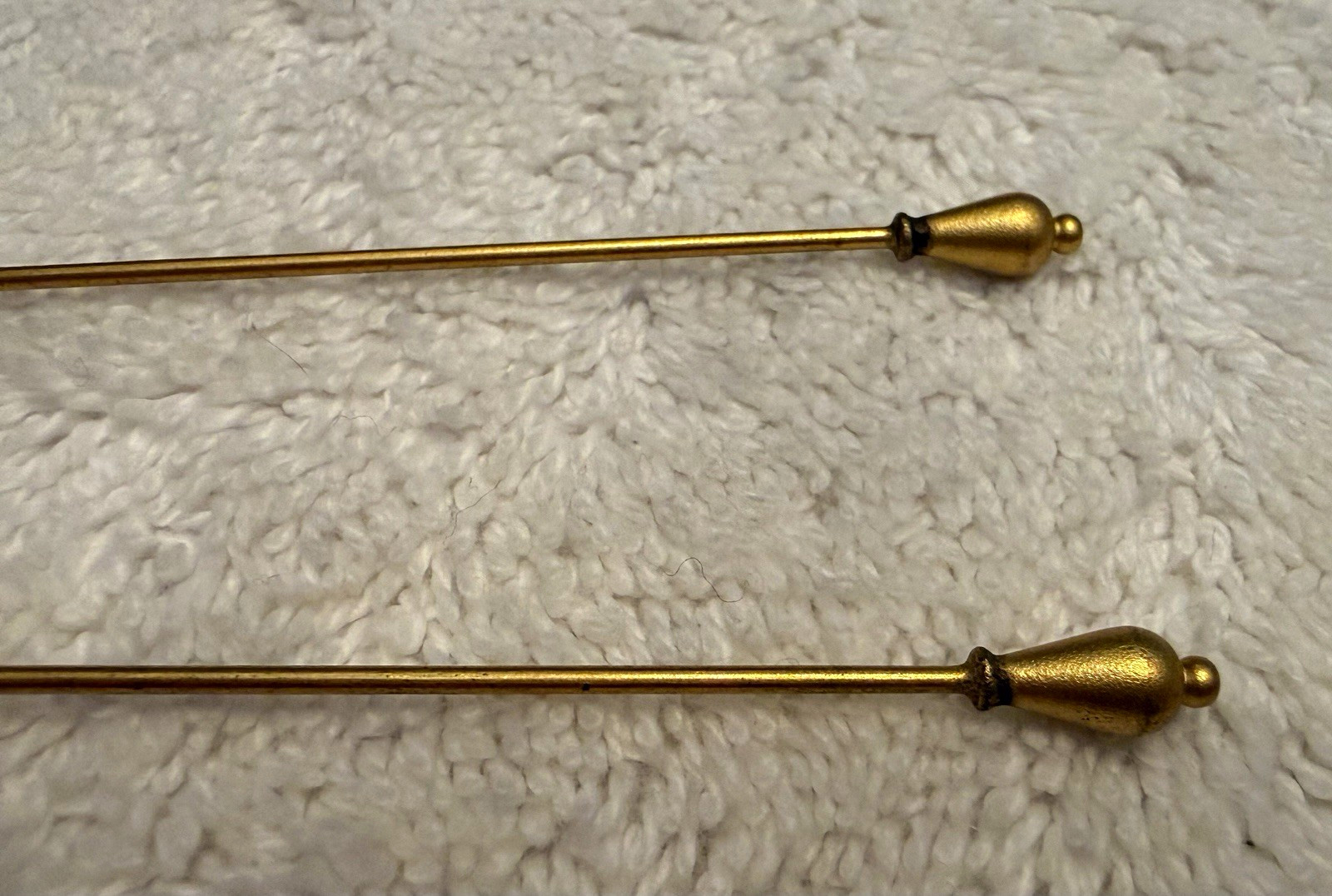 Lot of 2 Gold Tone Metal Hat Pins Stick Pins Hatpin Pair 6.5 inches long