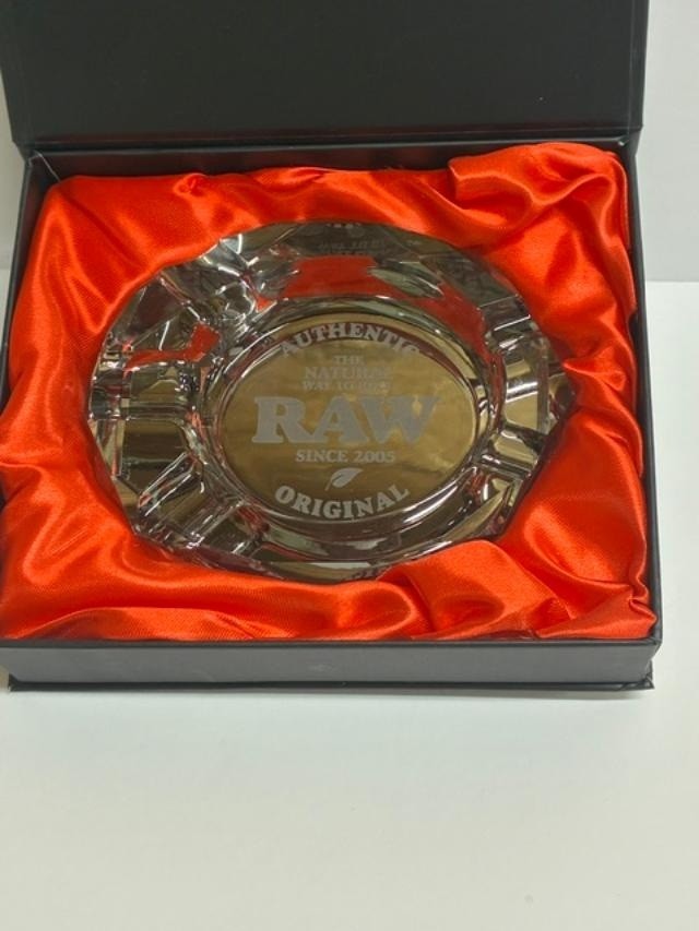 New Version 2 - RAW DARK SIDE GLASS BEVELED CRYSTAL ASHTRAY w/ Presentation Box