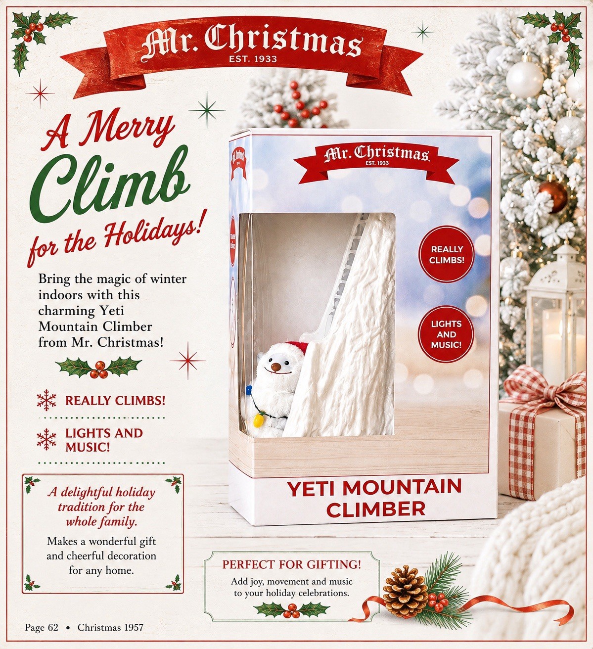 MR. CHRISTMAS Yeti Climbing Mountain Lighted Animated Musical 18.5