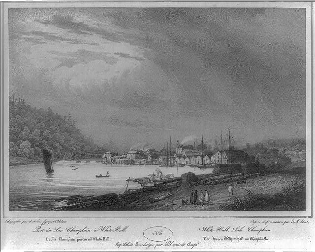 Whitehall NY Lake Champlain 1800s Harbor Steamboat Sailboats Dock Scene