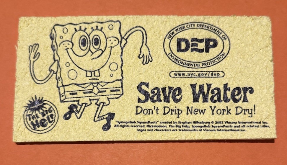Vintage 2002 SpongeBob NYC DEP Save Water Promo Sponge UNUSED Unexpanded Rare